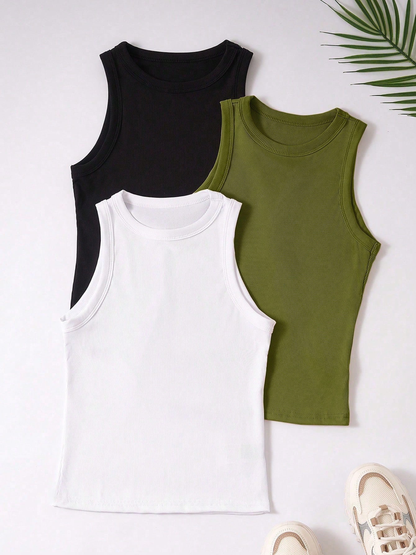 3pcs Ribbed Knit Tank Top