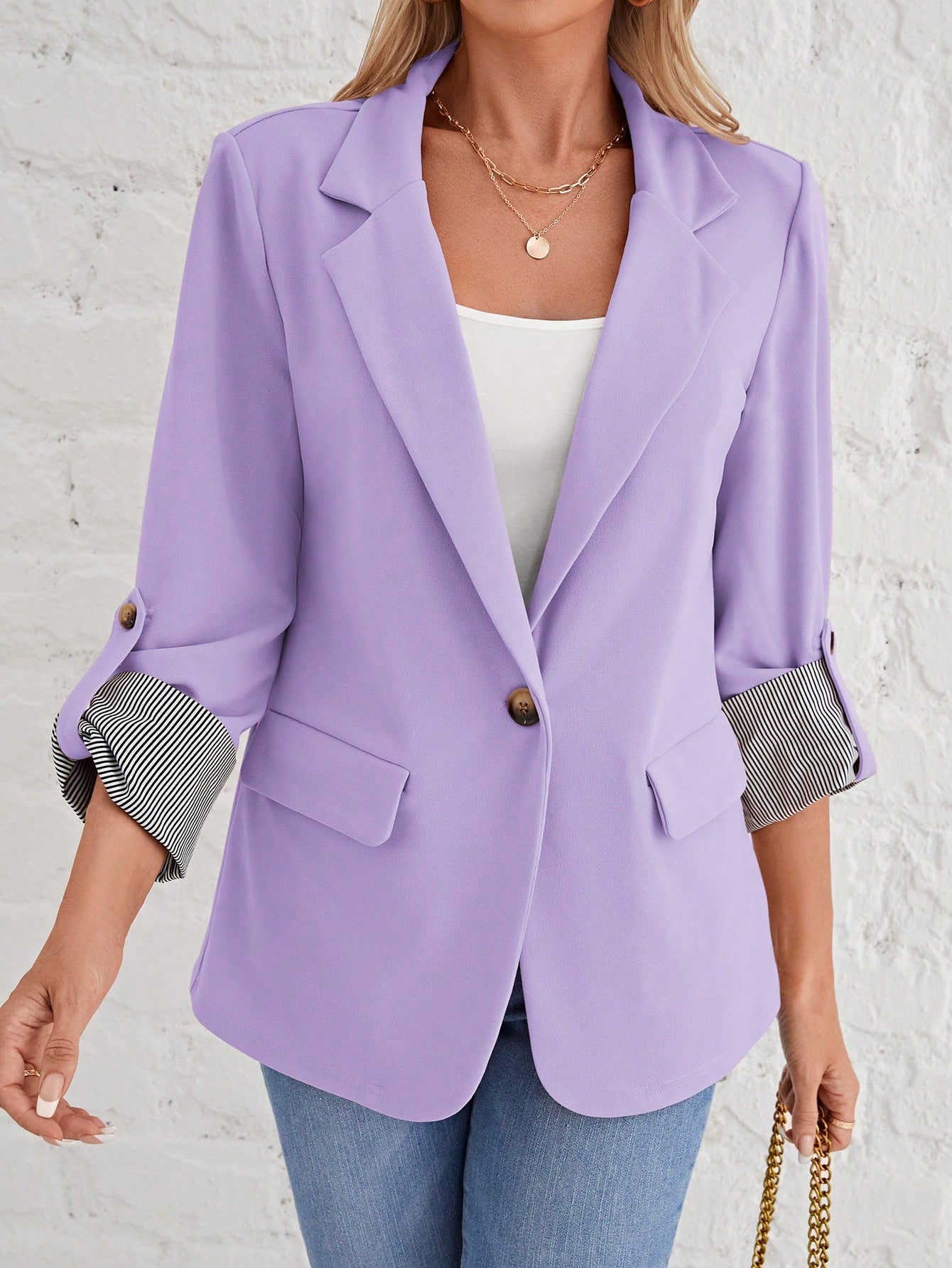 Roll Tab Sleeve Single Button Blazer