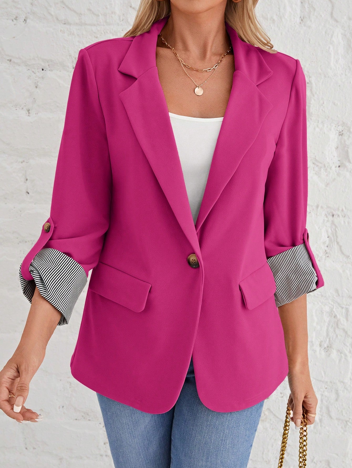 Roll Tab Sleeve Single Button Blazer