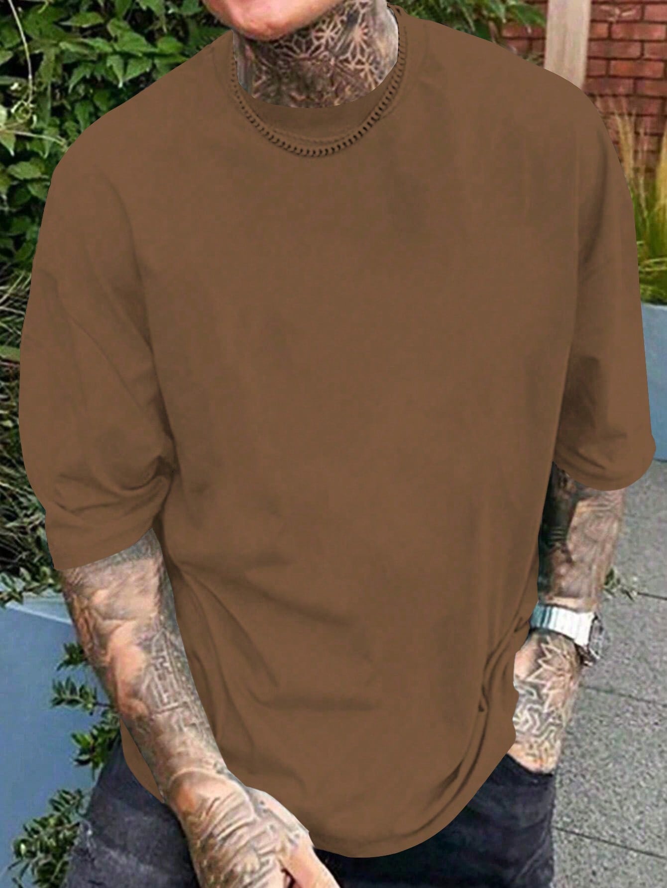 Men's Oversized Solid Color Loose Fit Drop Shoulder Casual T-Shirt Plus Size