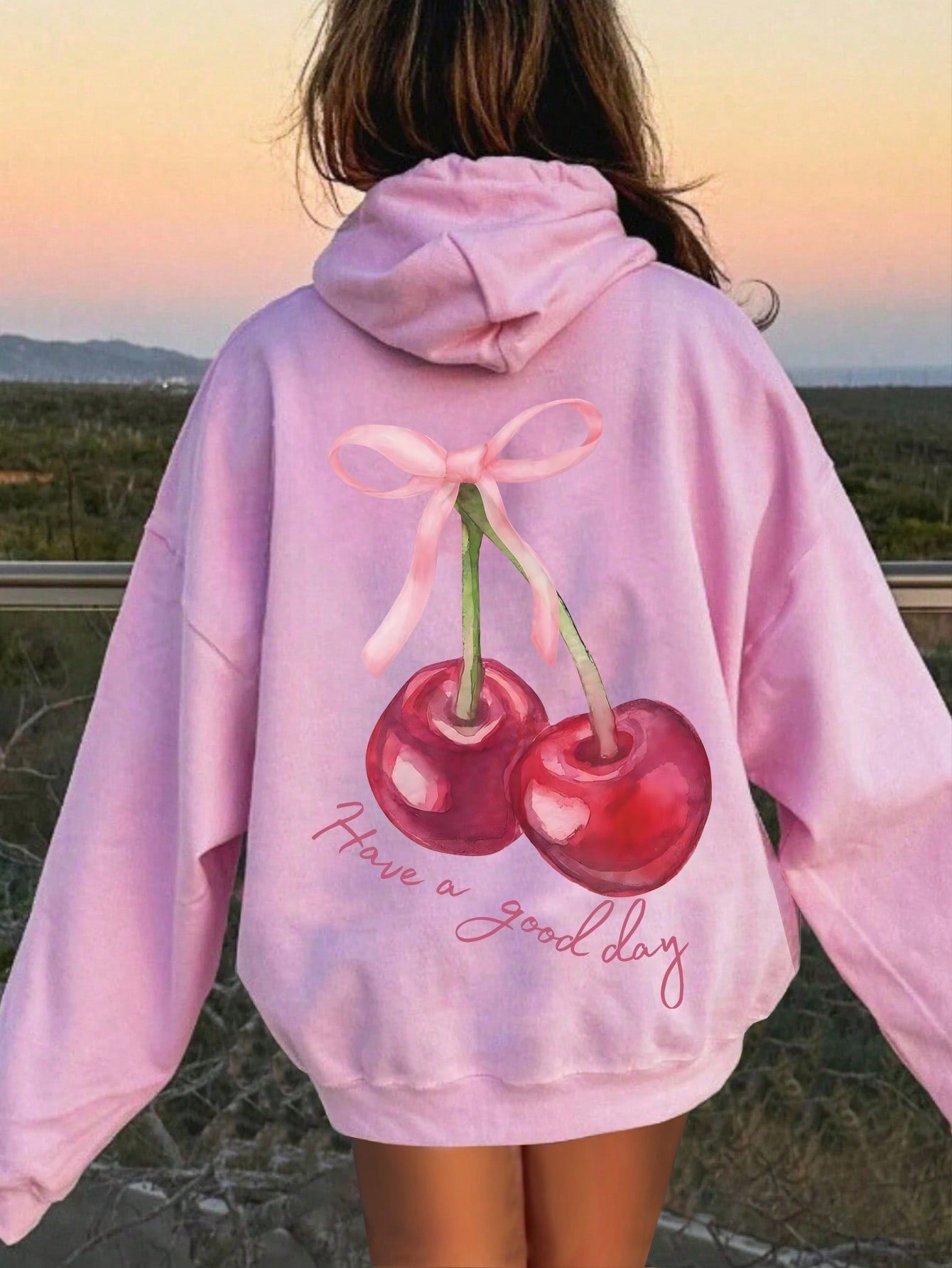 Coquette Cherry Hoodie - Have A Nice Day, Hoodie With Text At Back, Coquette Bow Hoodie, Fashionable Ribbon Hoodie, Cute Coquette Pullover Hoodie