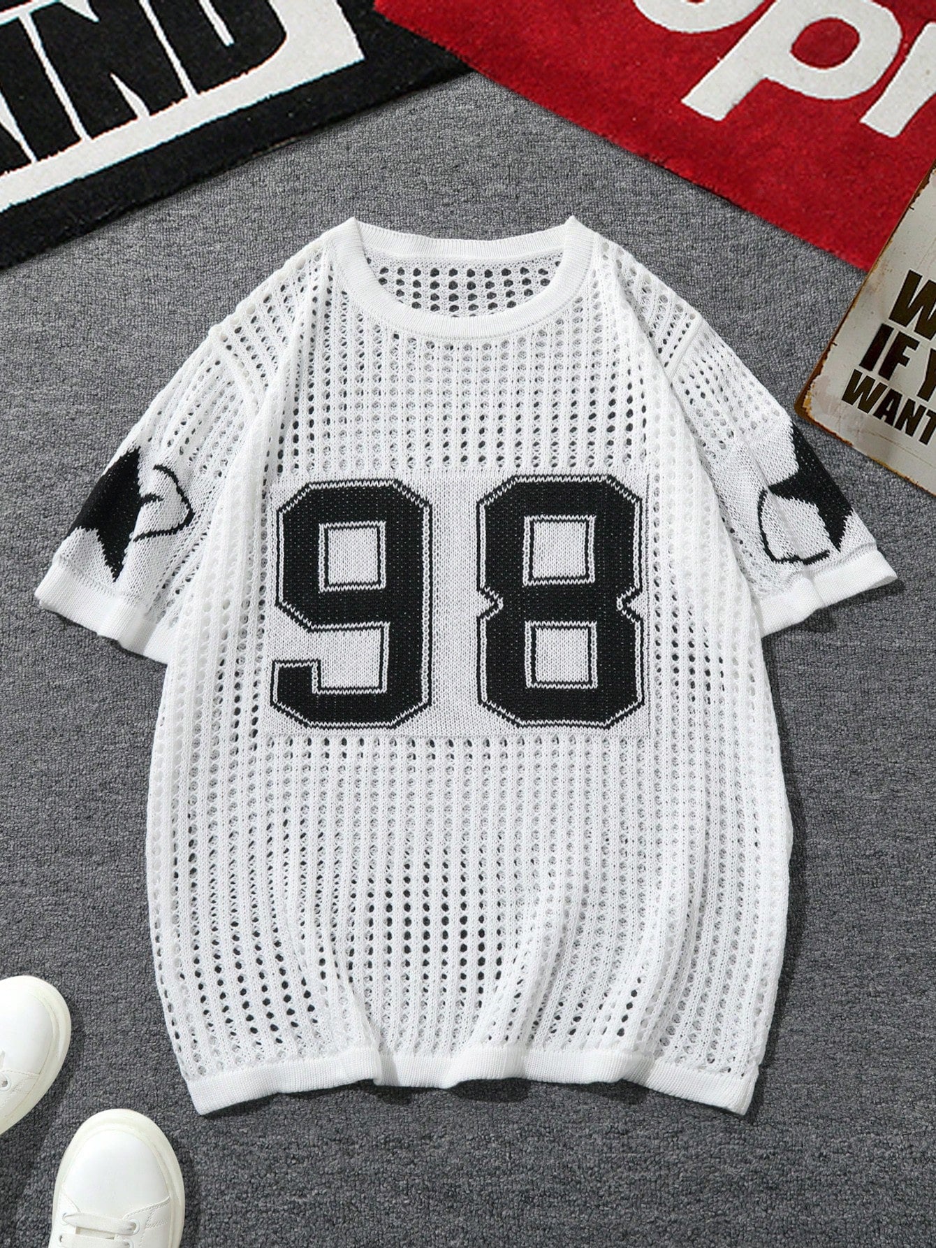 Men Number Pattern Round Neck Knit Top Jersey Back To School