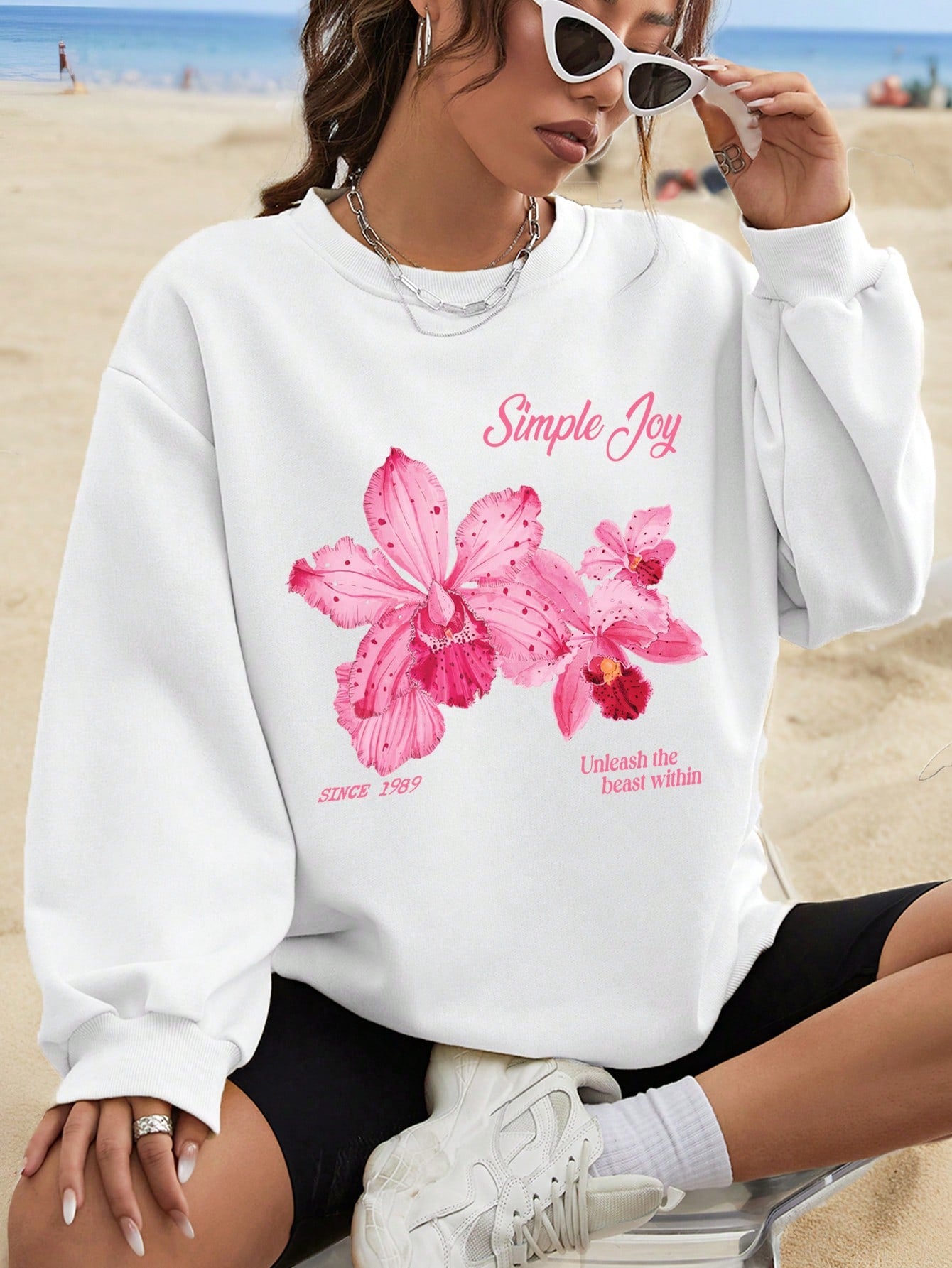 Women's Loose Fit Floral Print Vacation Leisure Sweatshirt, Fall Top