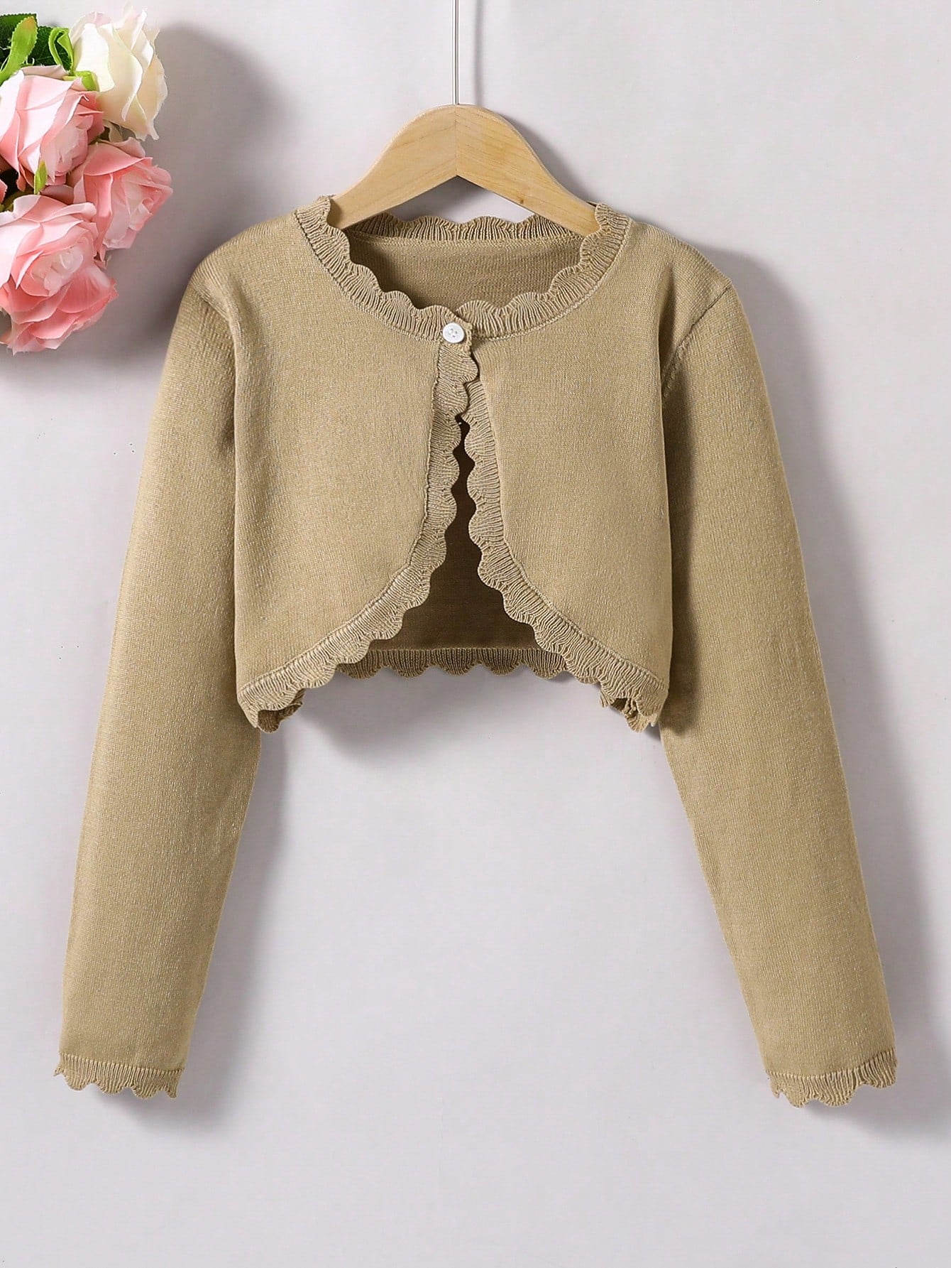 Tween Girl Simple Fashion Long Sleeve Single Button Knit Cardigan, Can Be Worn Outside