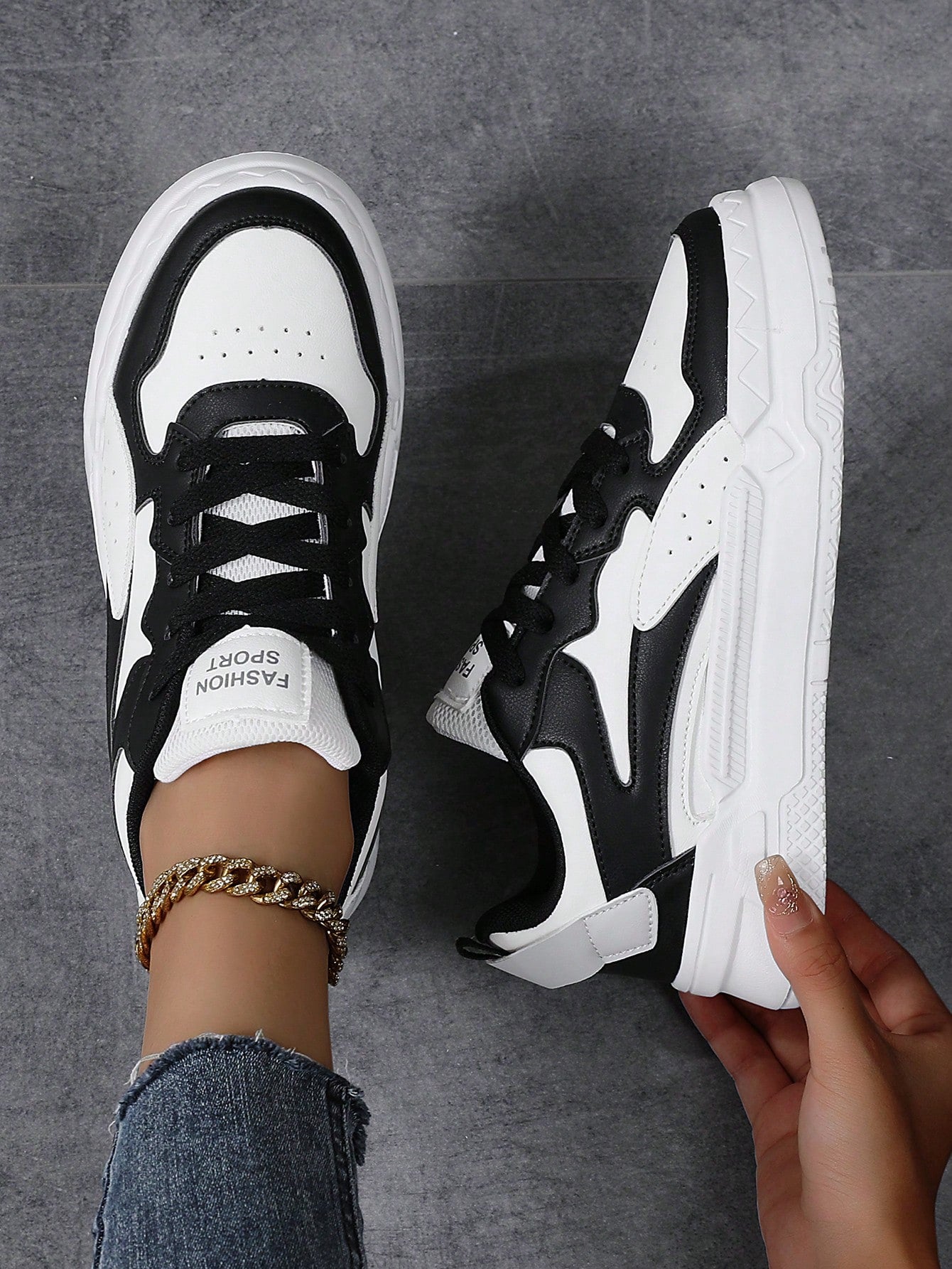 Sneakers Women's Casual Sports Shoes Color Block Sneakers, Popular Grey Shoes For Campus And Sports Comfortable Breathable