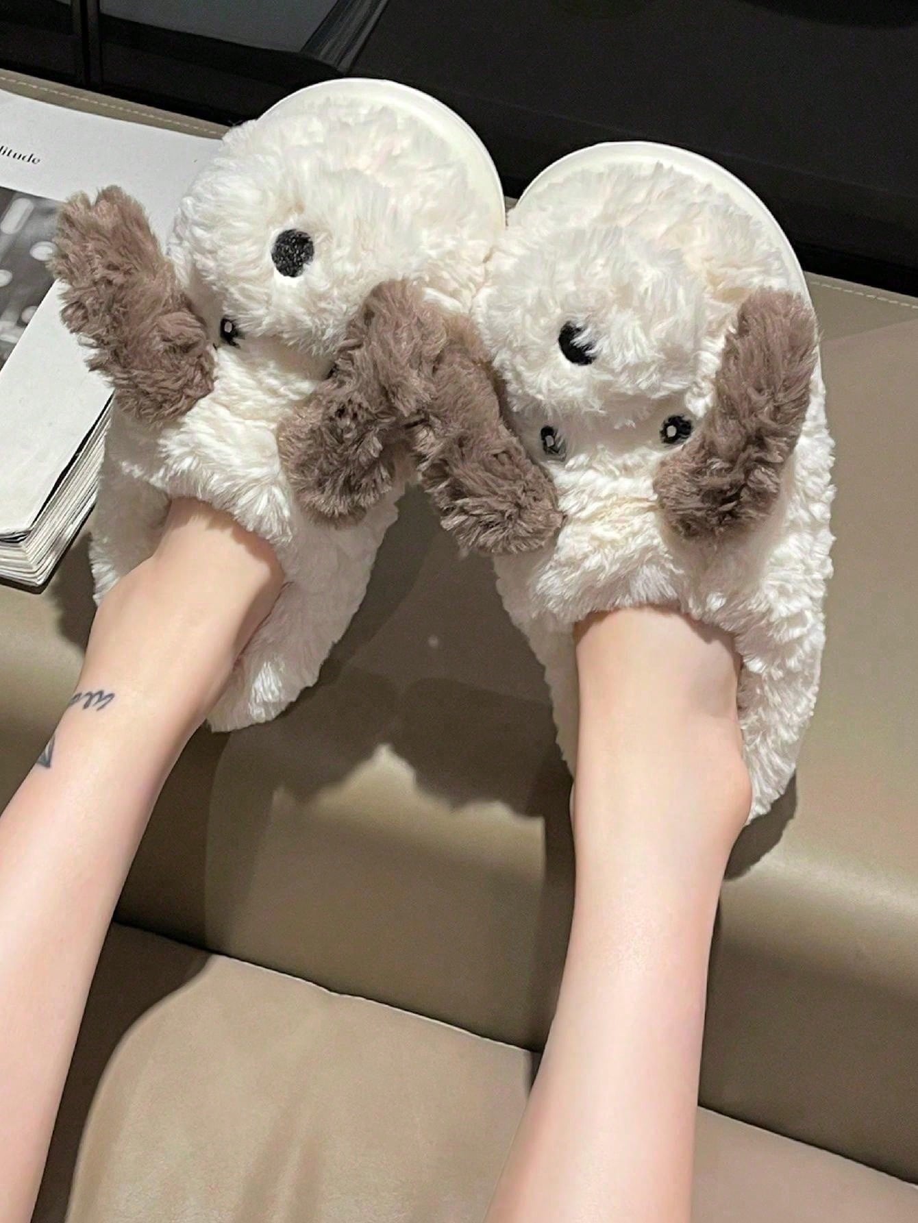 Women's Fashionable Cartoon Couple Slippers, Indoor Bedroom Warm Soft Bottom Flat Slip-On Thick Sole Slippers