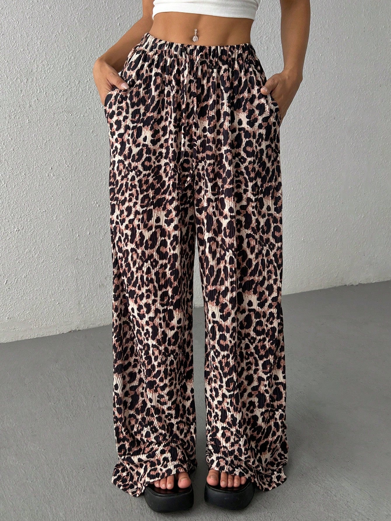 Basic Casual Loose Solid Color Wide Leg Pants