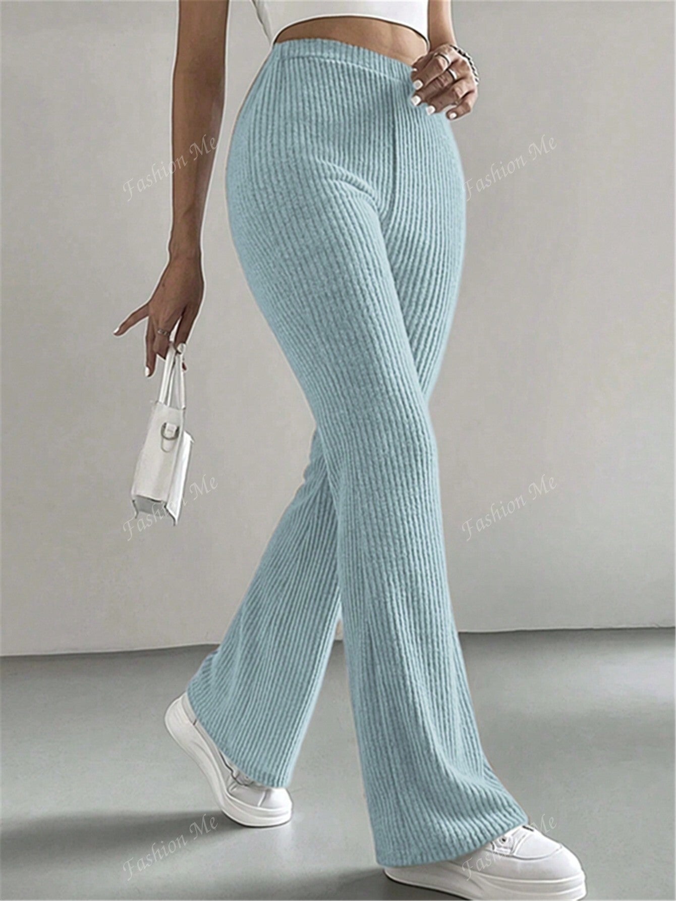 Solid Color Ribbed Knitted Casual Simple Long Pants