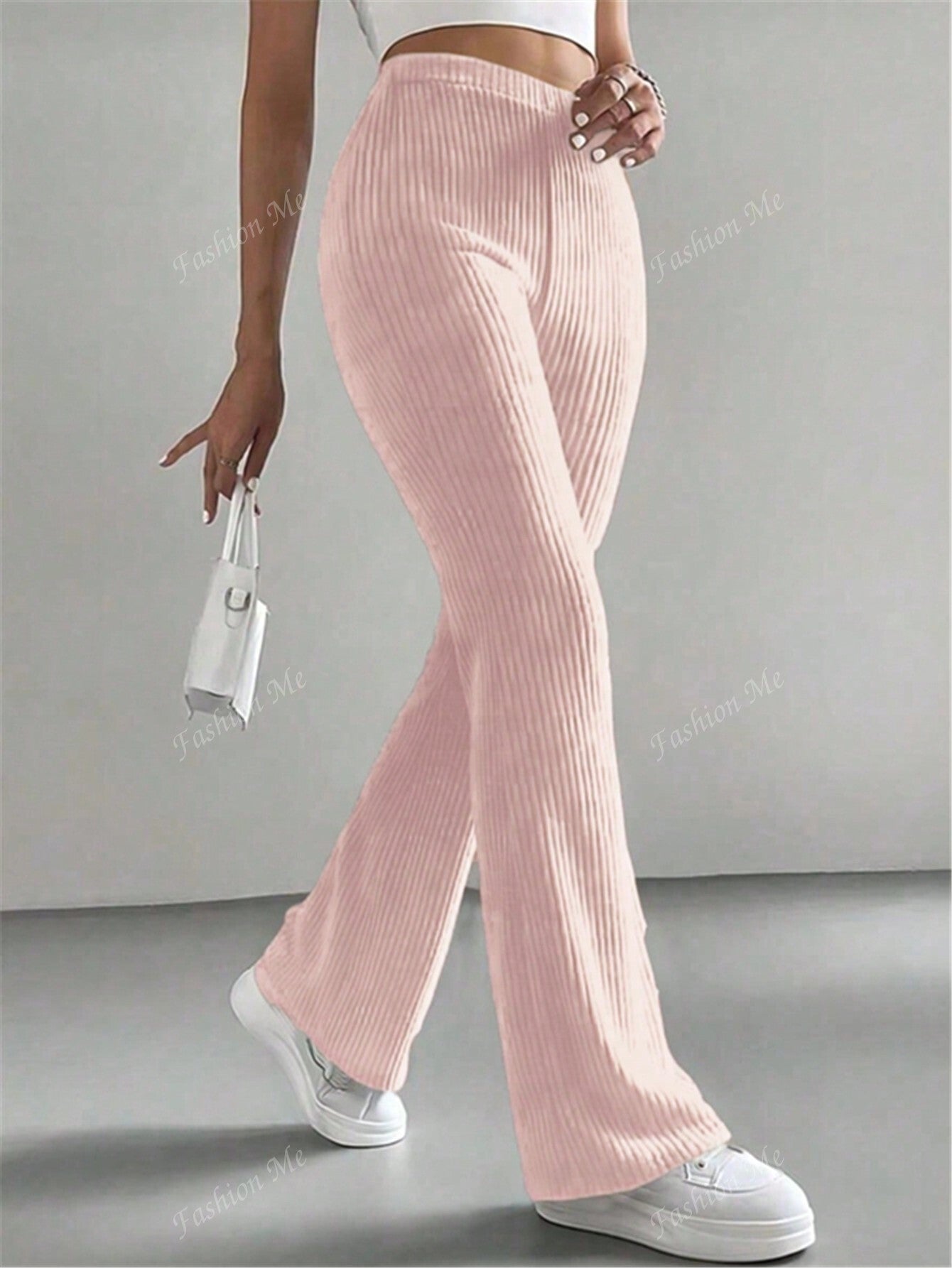 Solid Color Ribbed Knitted Casual Simple Long Pants