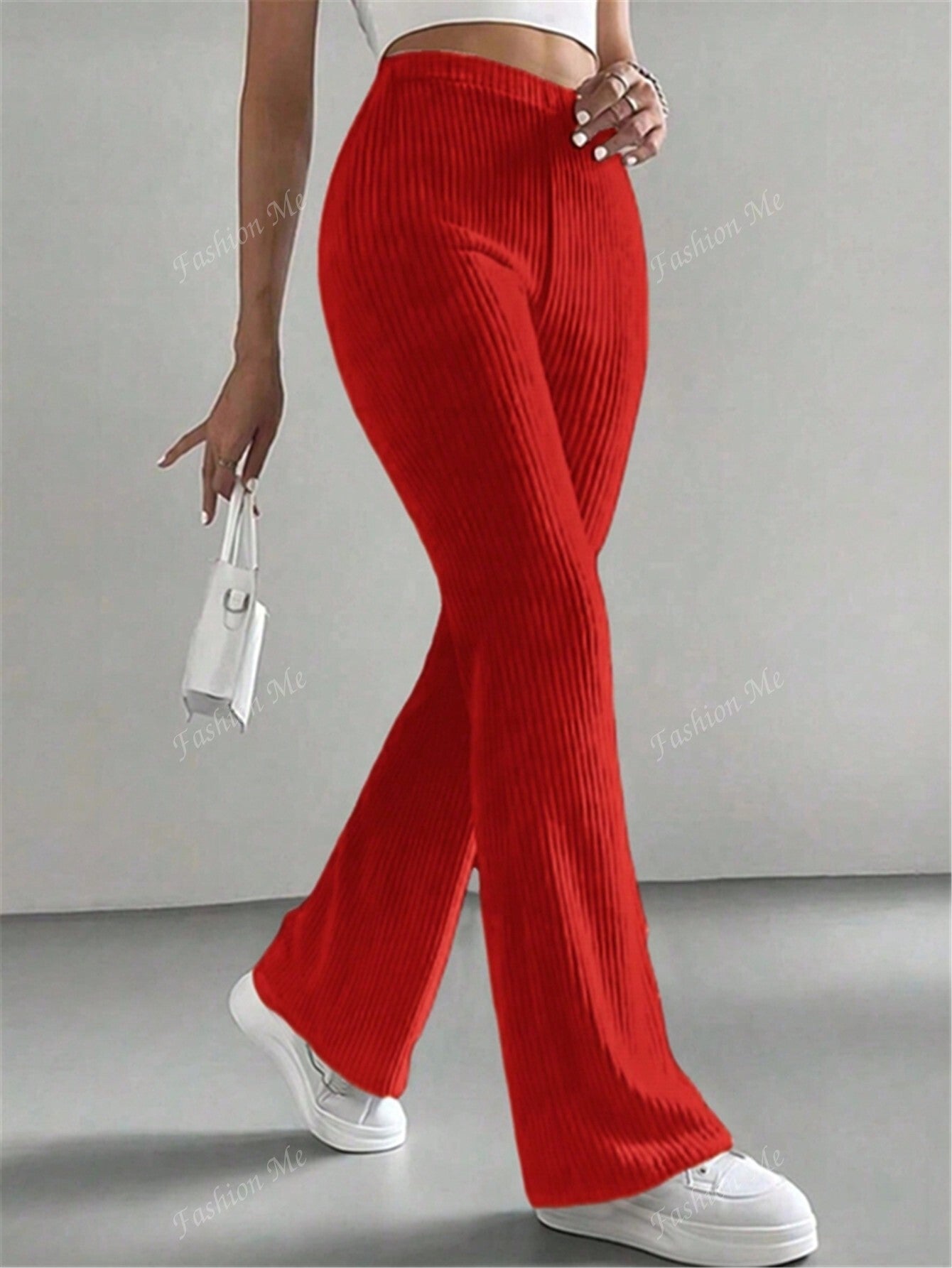 Solid Color Ribbed Knitted Casual Simple Long Pants