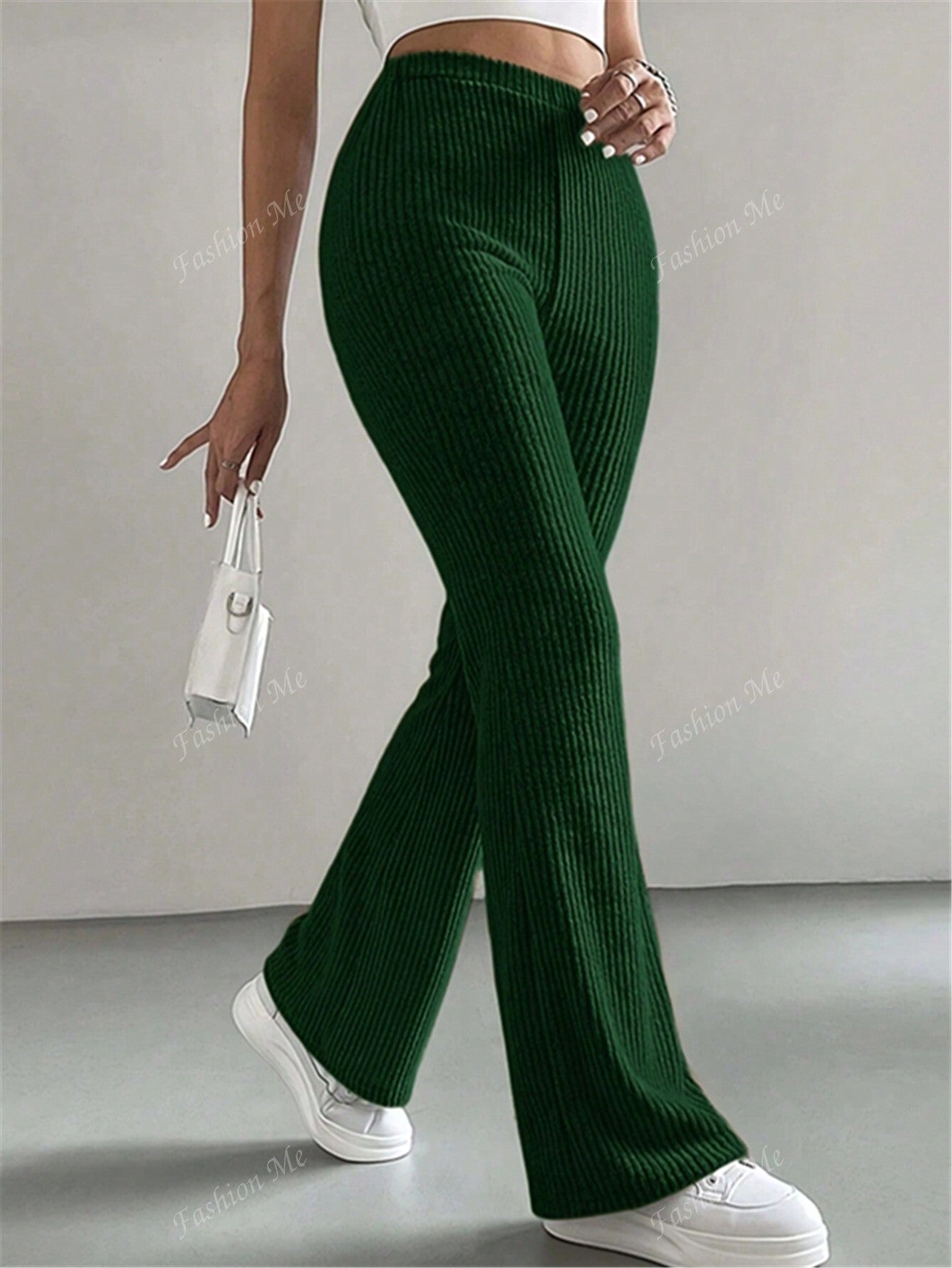 Solid Color Ribbed Knitted Casual Simple Long Pants