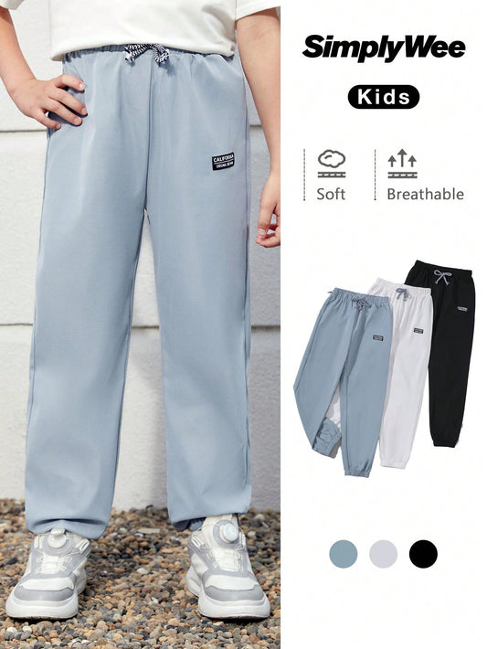 Tween Boy 3pcs Letter Patched Detail Drawstring Waist Pants