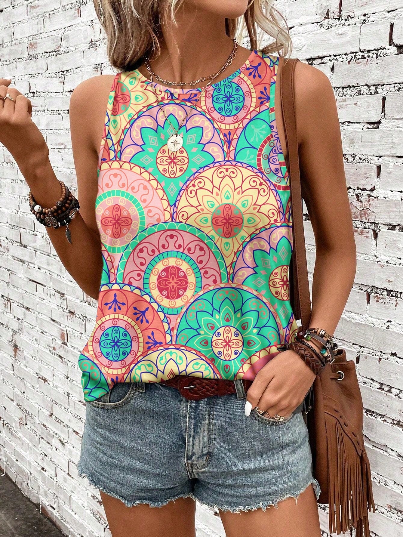 Women's Casual Floral Pattern Summer Round Neck Tank Top