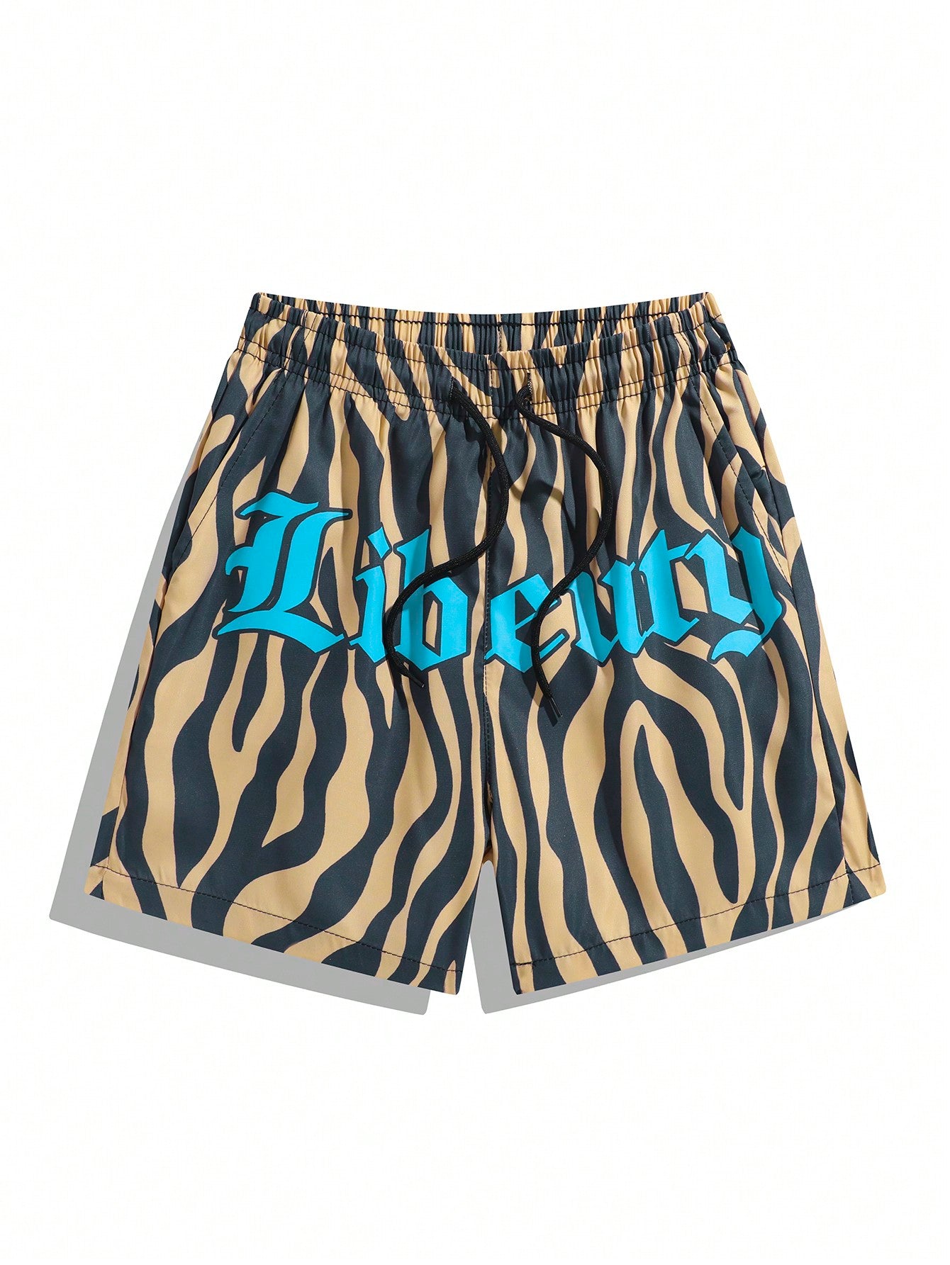 Tween Boys' Casual And Fashionable Drawstring Waist Zebra Print Shorts With Letter Print, Spring/Summer