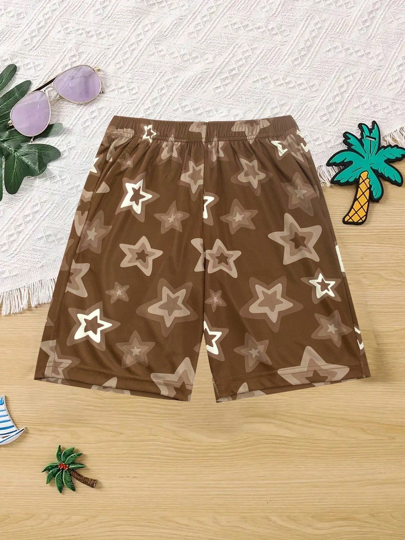 1pc Teen Boys' Casual Starry Allover Print Fashion Beach Shorts, Spring/Summer