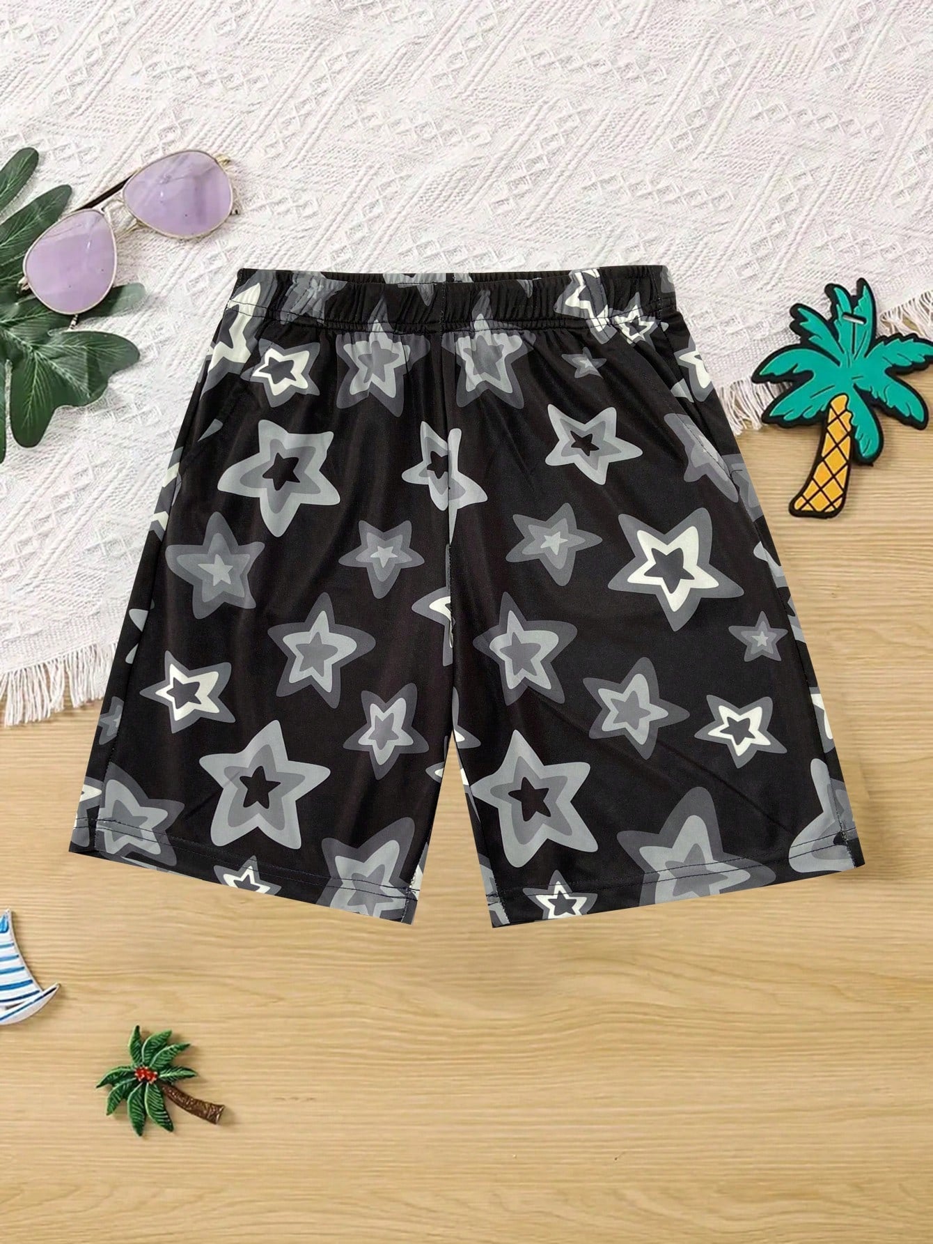 1pc Teen Boys' Casual Starry Allover Print Fashion Beach Shorts, Spring/Summer