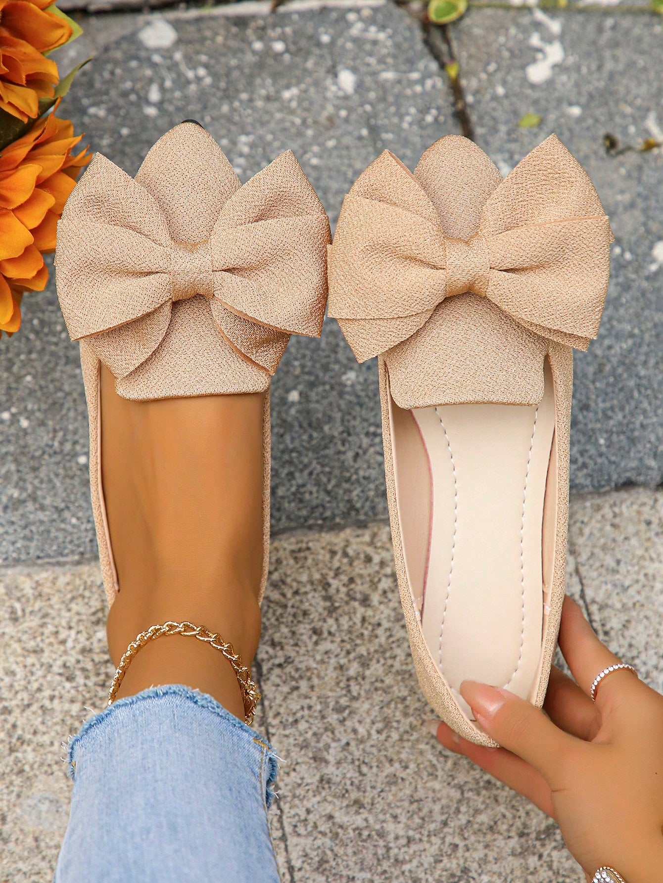 Women's Fashionable Bow Open Toe Slides, Comfortable Flat Sandals For Spring/Summer