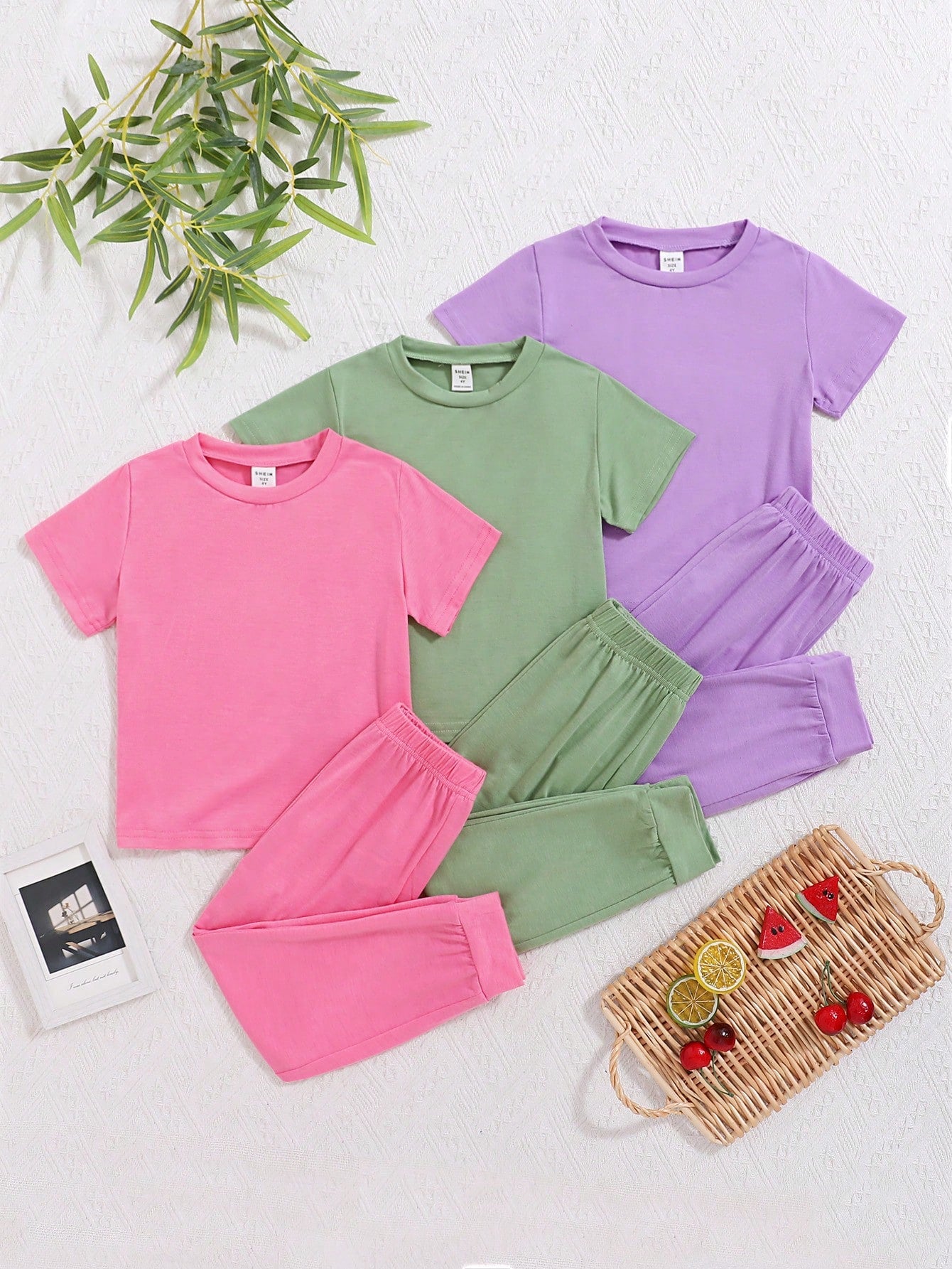 Kids 6pcs Young Girls' Casual Comfortable Multicolor Short Sleeve T-Shirt And Sports Pants Set