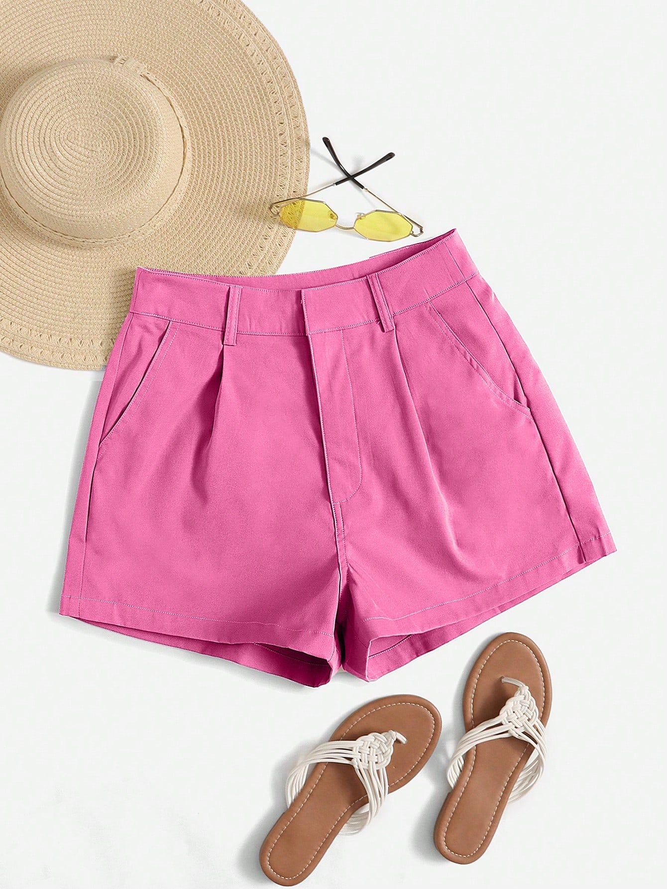 High Waist Plicated Detail Shorts