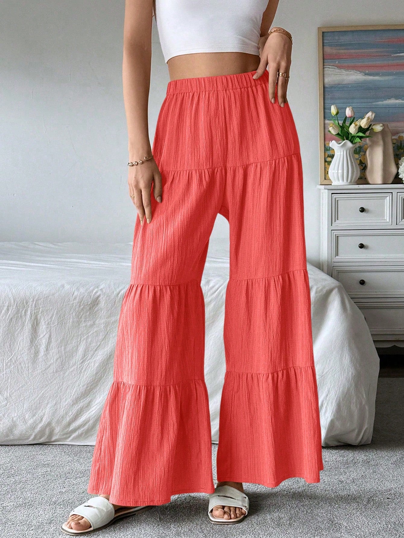 Ruffle Hem Wide Leg Pants