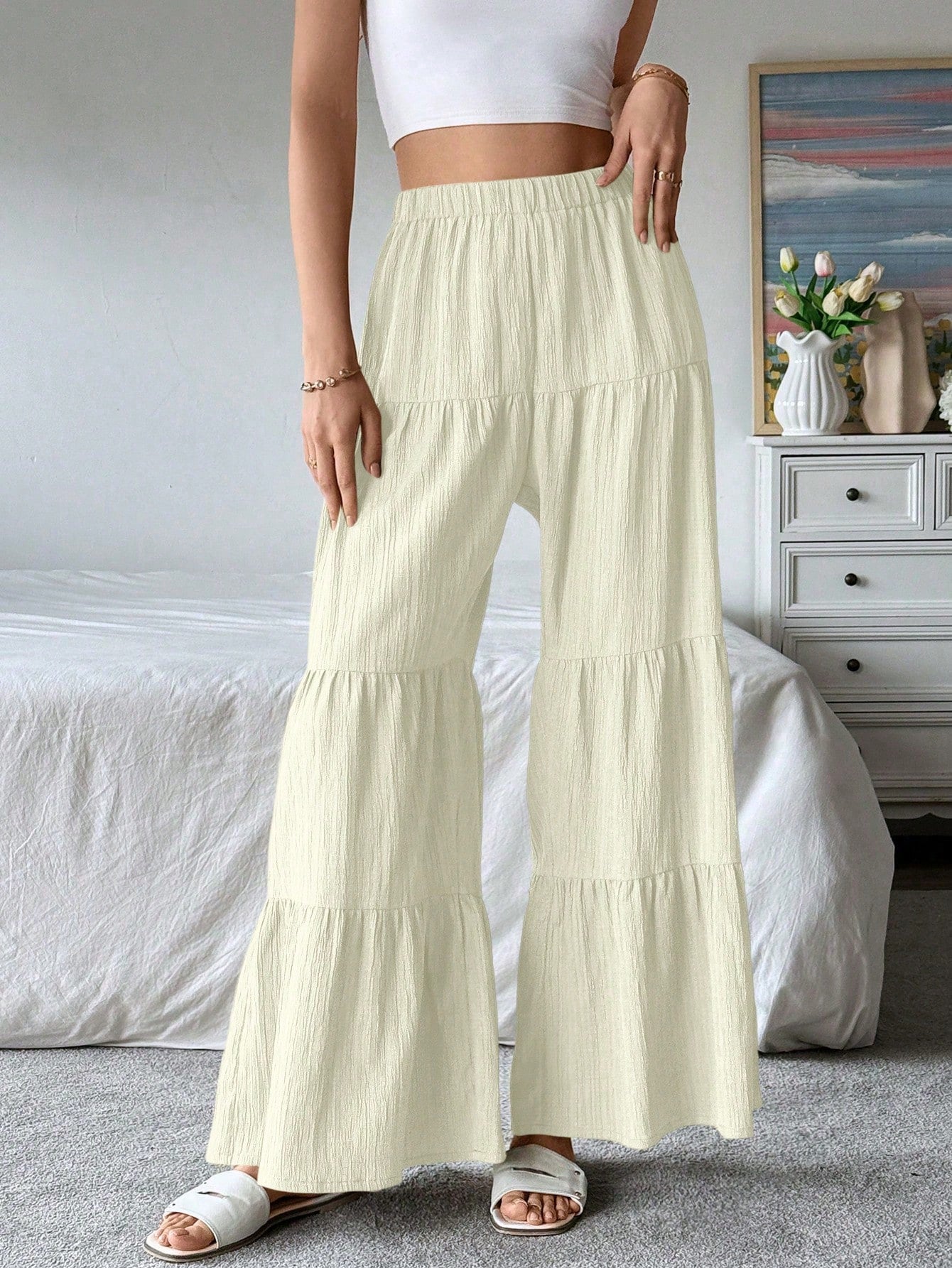 Ruffle Hem Wide Leg Pants