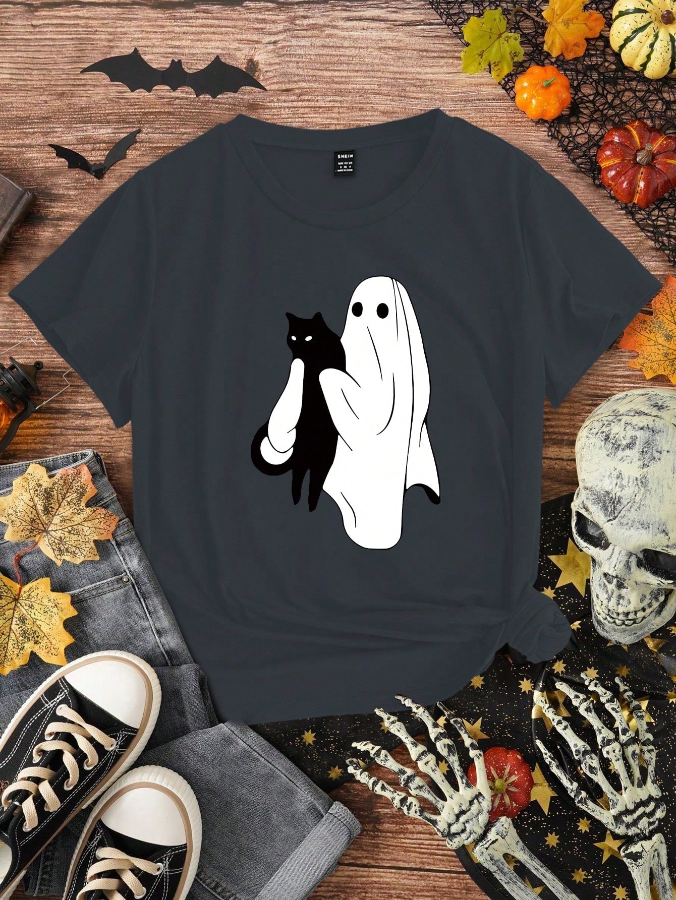 Relaxiva Cute Halloween Ghost Graphic T-Shirt, Pumpkin Halloween Short Sleeve Casual Tee