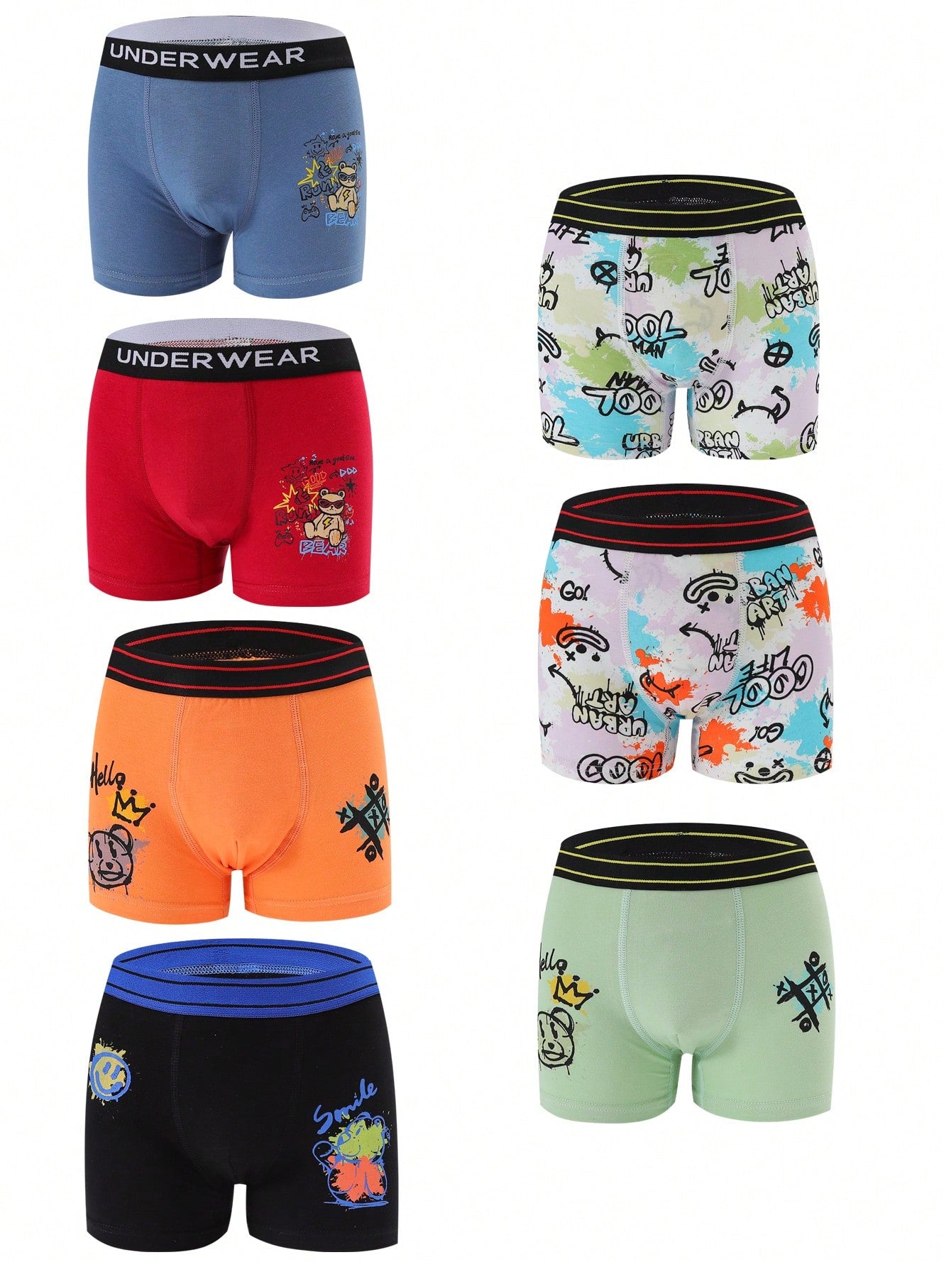 7pcs Boys Trendy Graphic Print Comfortable Boxer Briefs