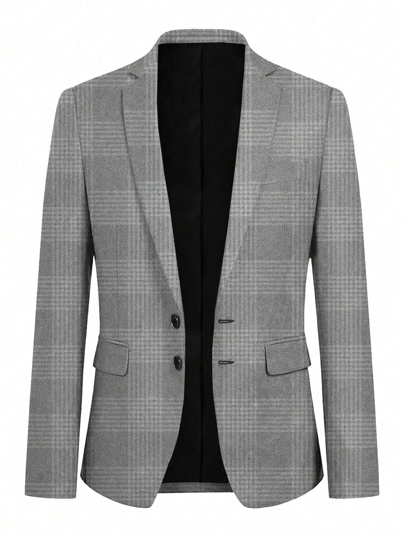 Men's Plaid Notched Lapel Long Sleeve Casual Blazer