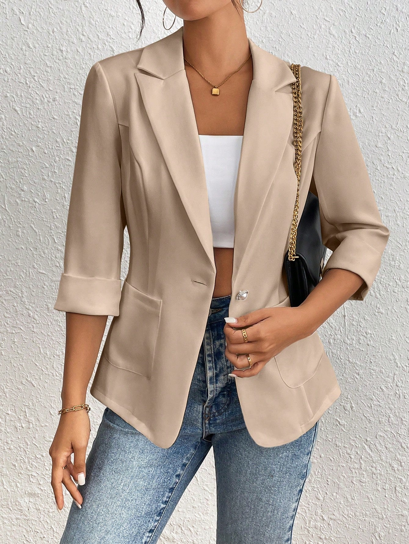 Frenchy Spring Summer Casual Solid Color Suit Jacket For Commuting