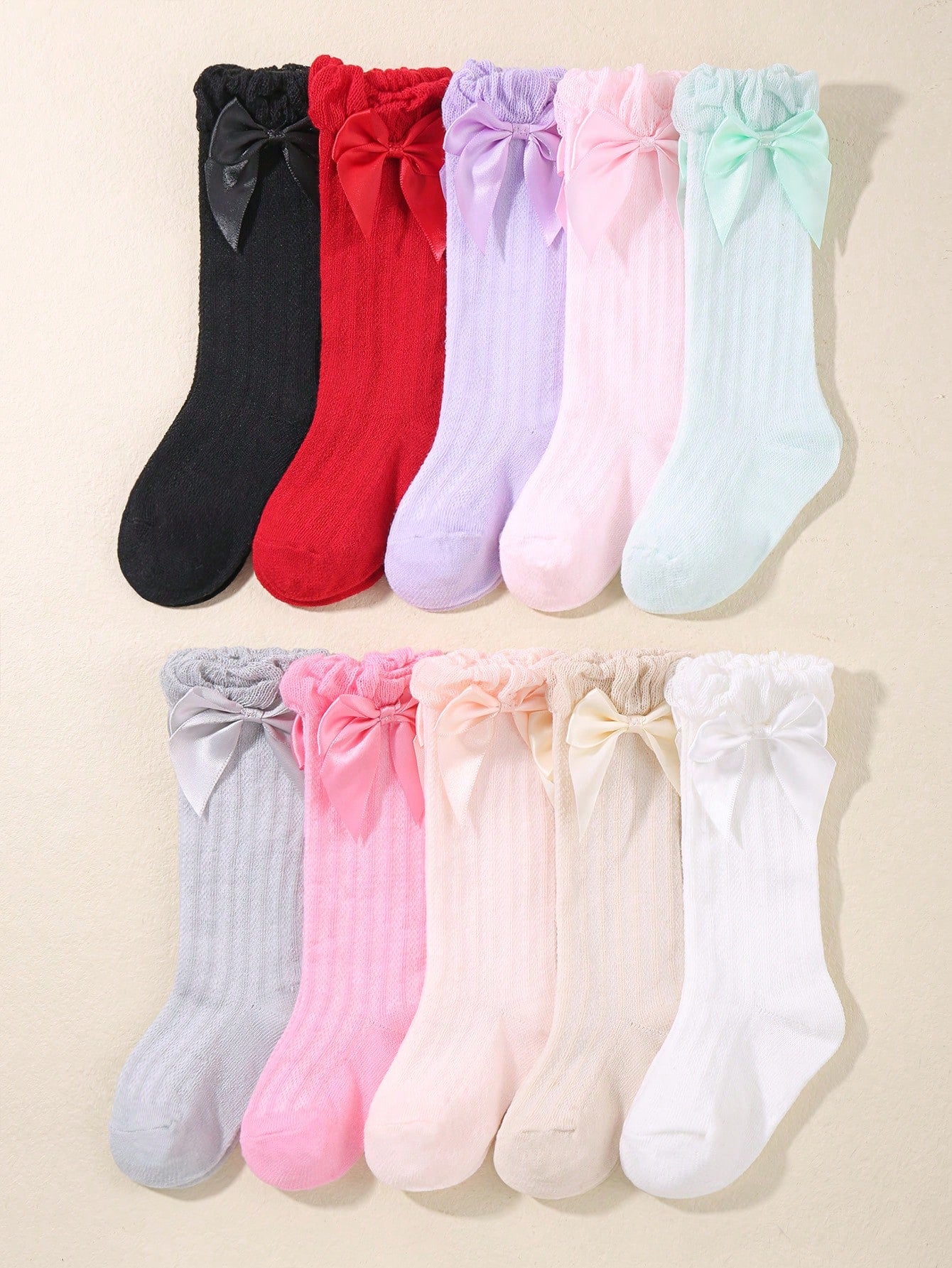 12Pairs Random Color Cute Bow Decorative Socks For Baby Girls Toddler Cute Socks