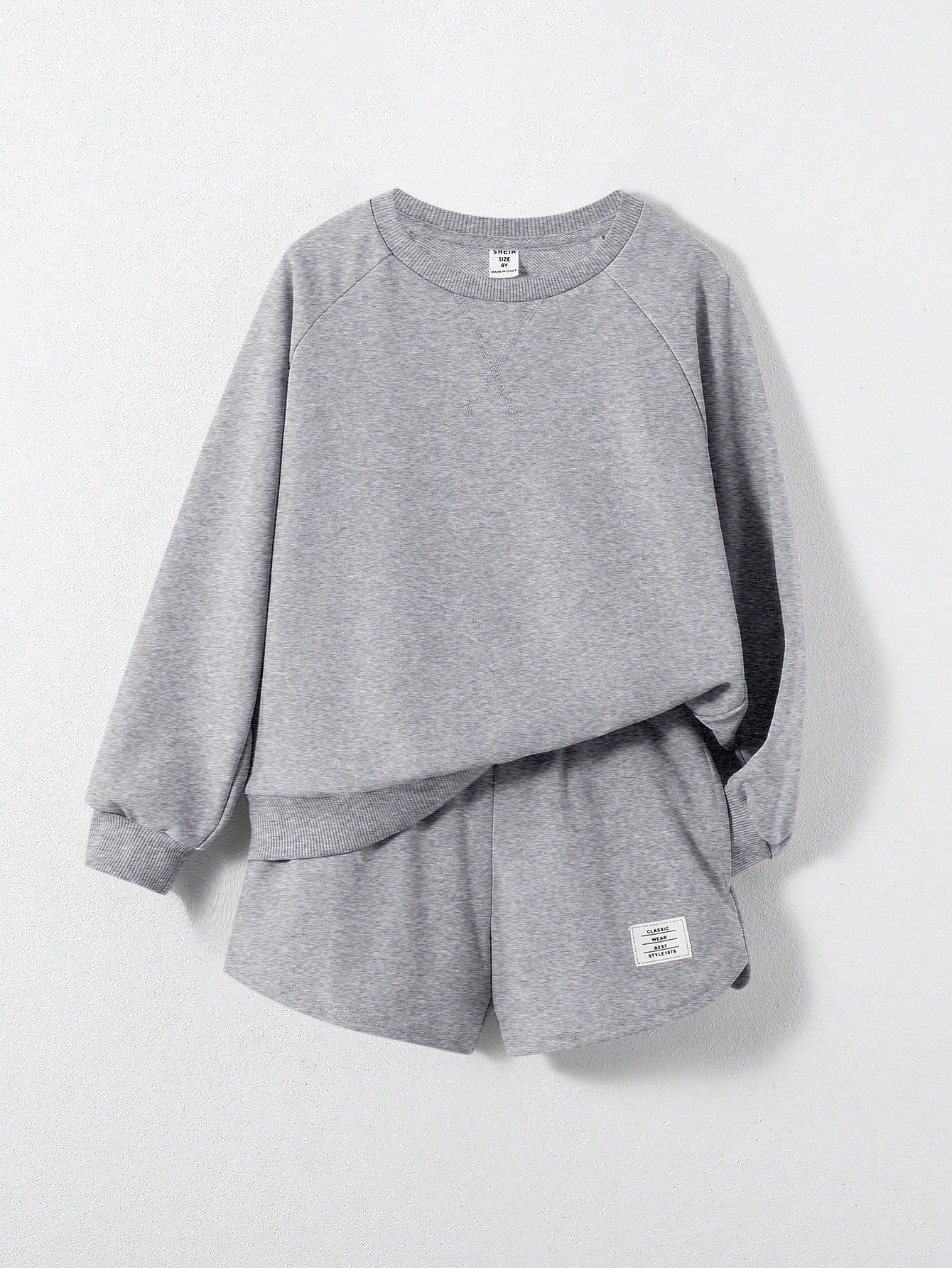 Tween Girl Letter Patched Raglan Sleeve Pullover & Shorts