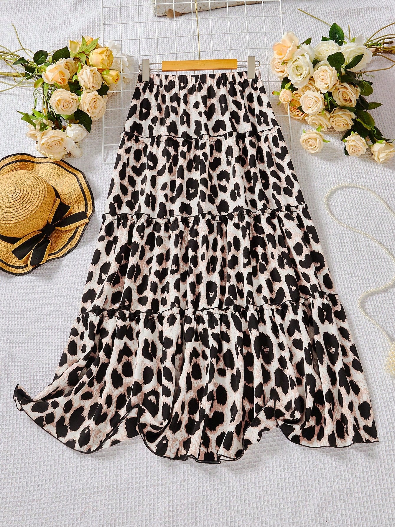 Vacation Woven Floral Print High Waist Loose Skirt For Women