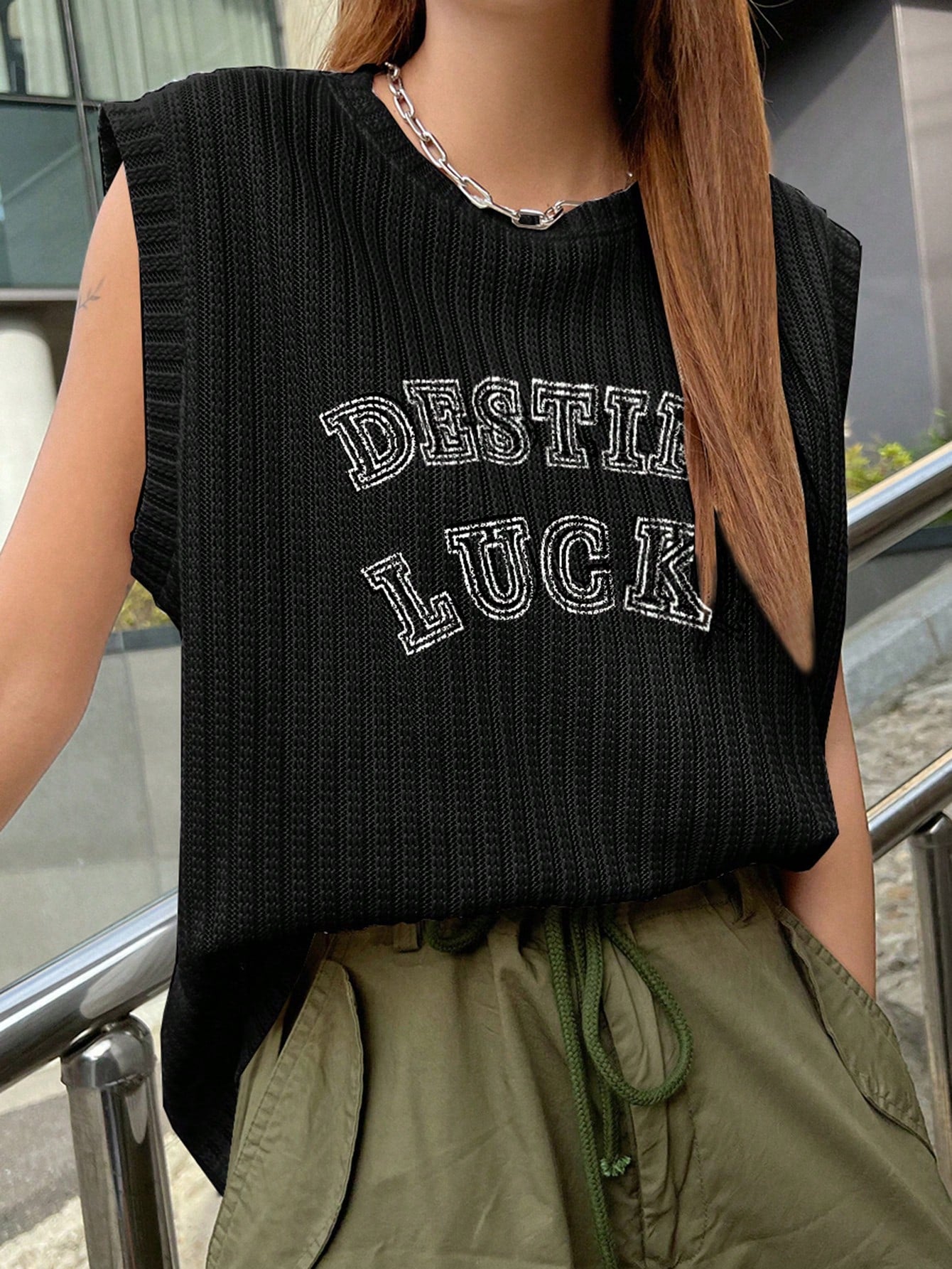 Letter Graphic Rib-knit Tank Top