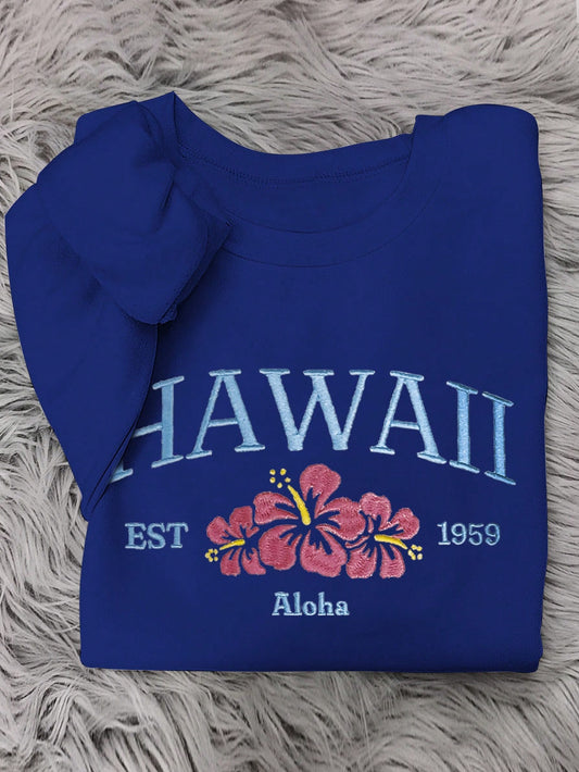 Women's Loose Drop Shoulder Hawaii Aloha Print Sweatshirt