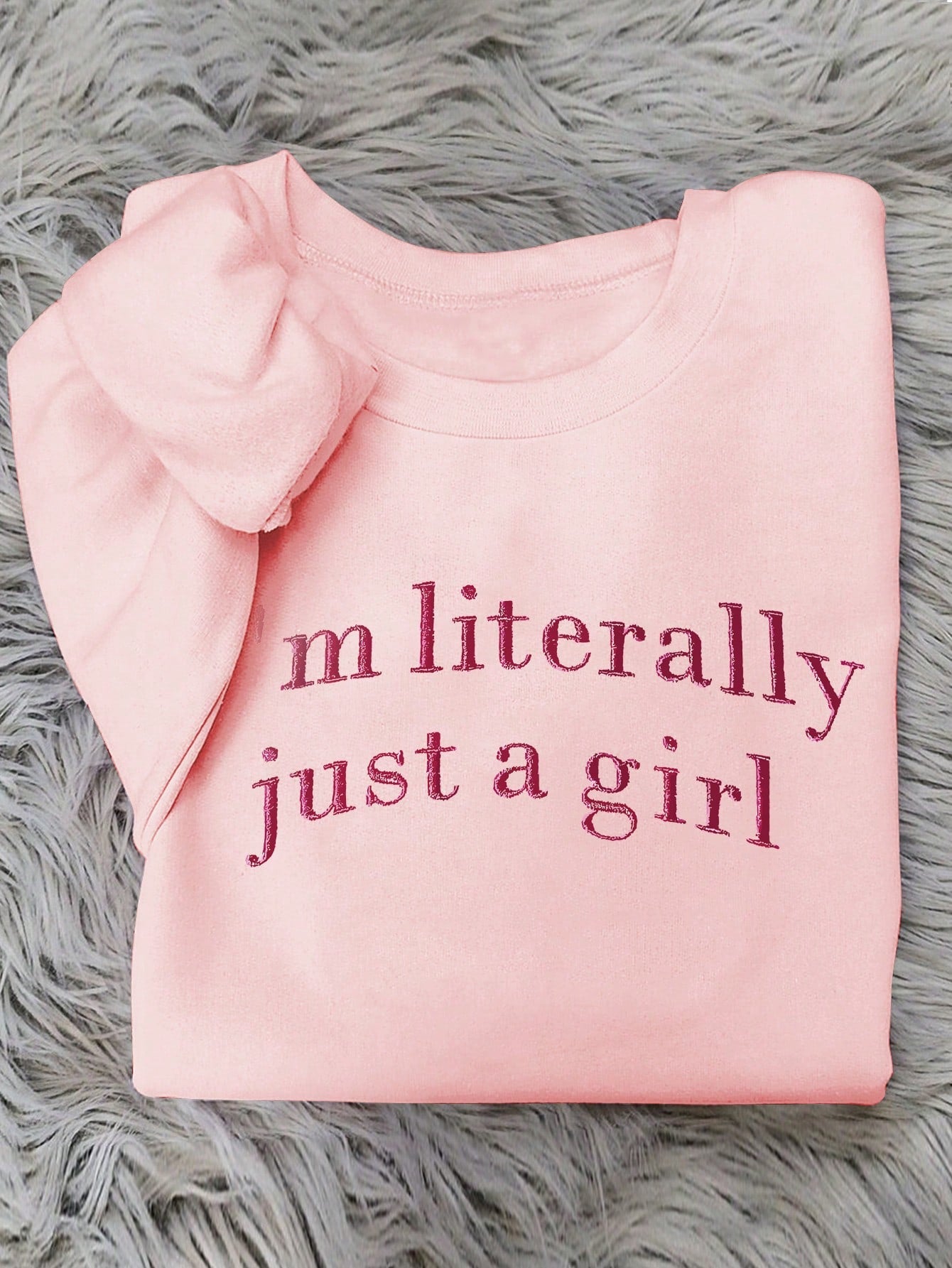 Women's Loose Raglan Sleeve 'I'm Just A Girl' Slogan Embroidered Casual Sweatshirt