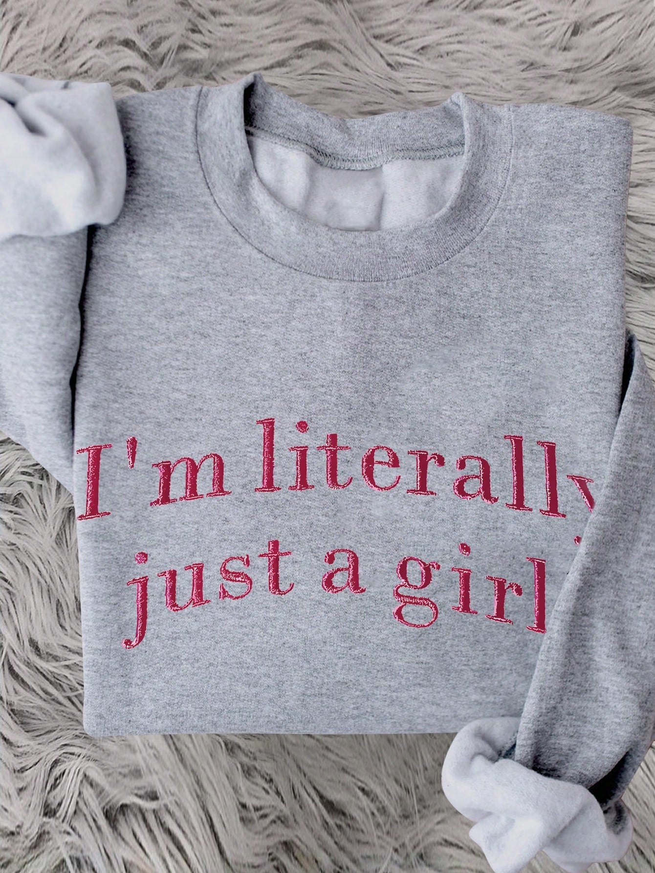 Women's Loose Raglan Sleeve 'I'm Just A Girl' Slogan Embroidered Casual Sweatshirt