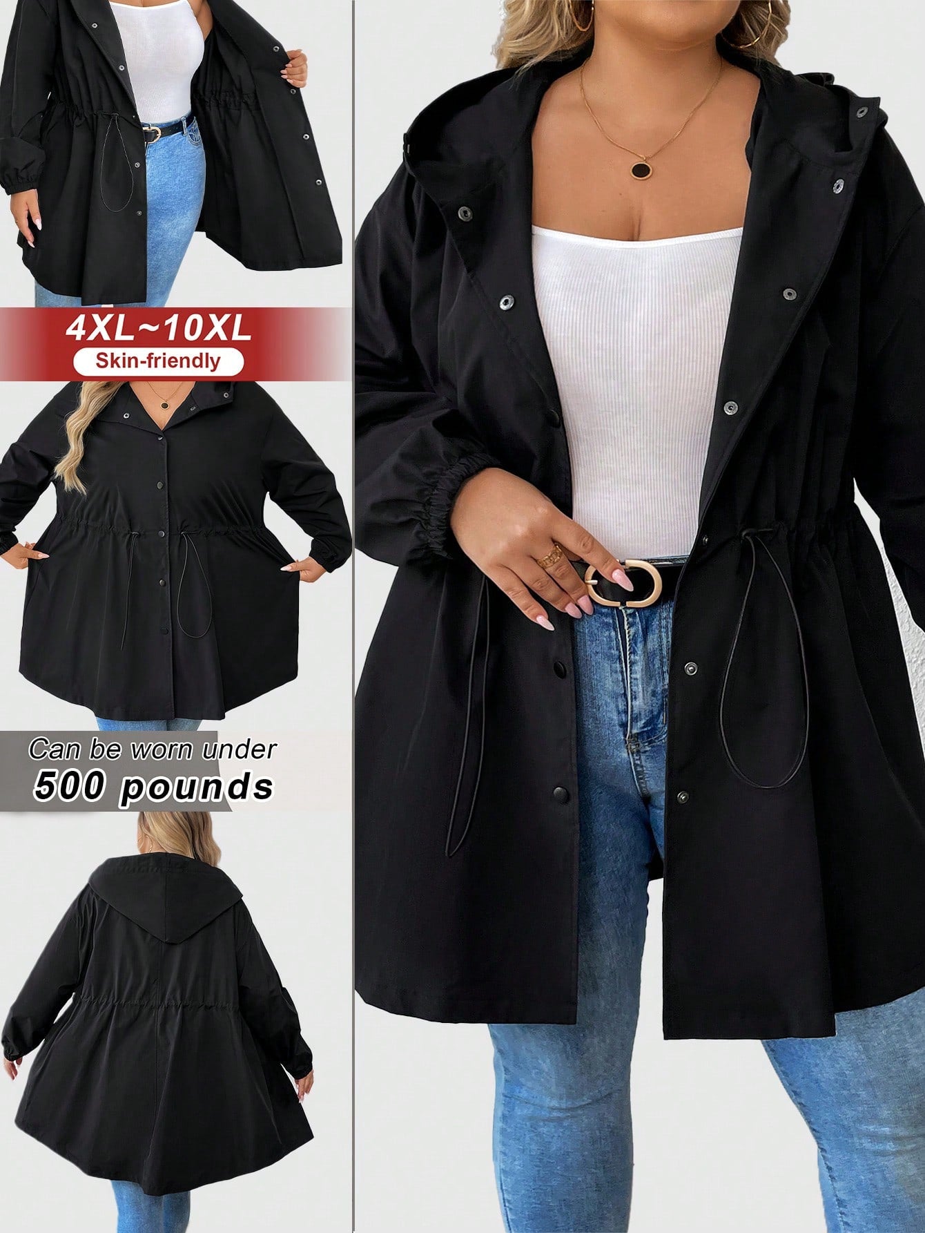 Plus Size Outdoor Casual Sports Hooded Mid-Length Windbreaker Coat For Autumn