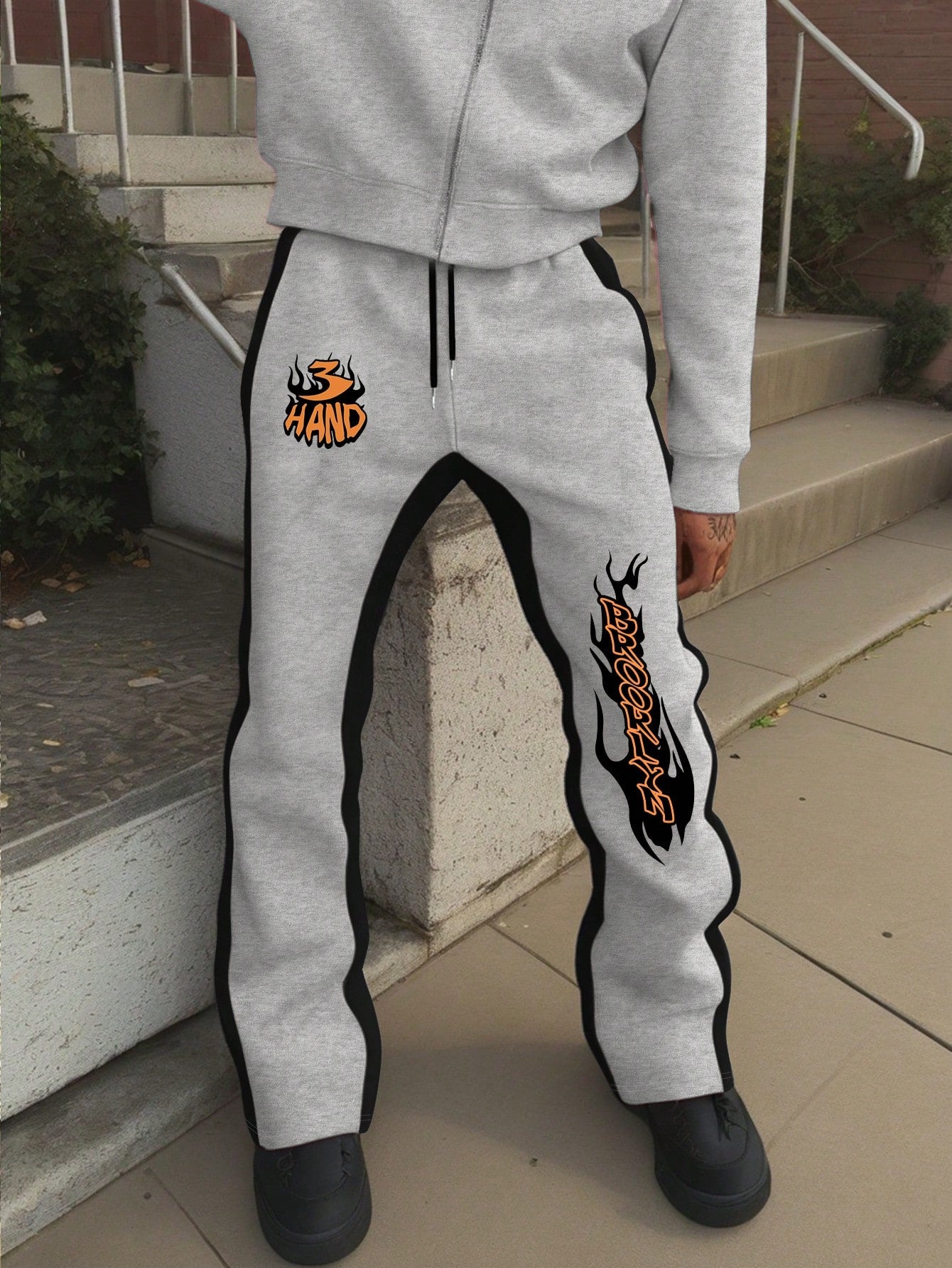 Men's Letter Printed Drawstrinstacked Trendy Stacked Sweatpants