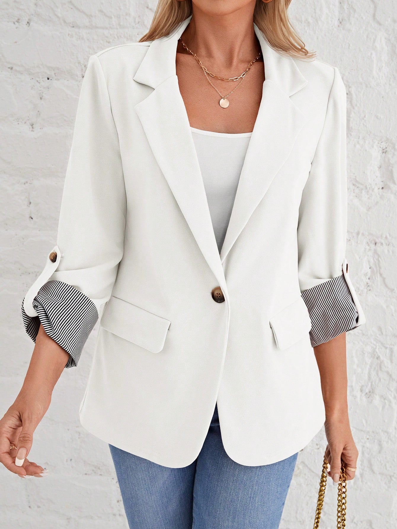 Roll Tab Sleeve Single Button Blazer