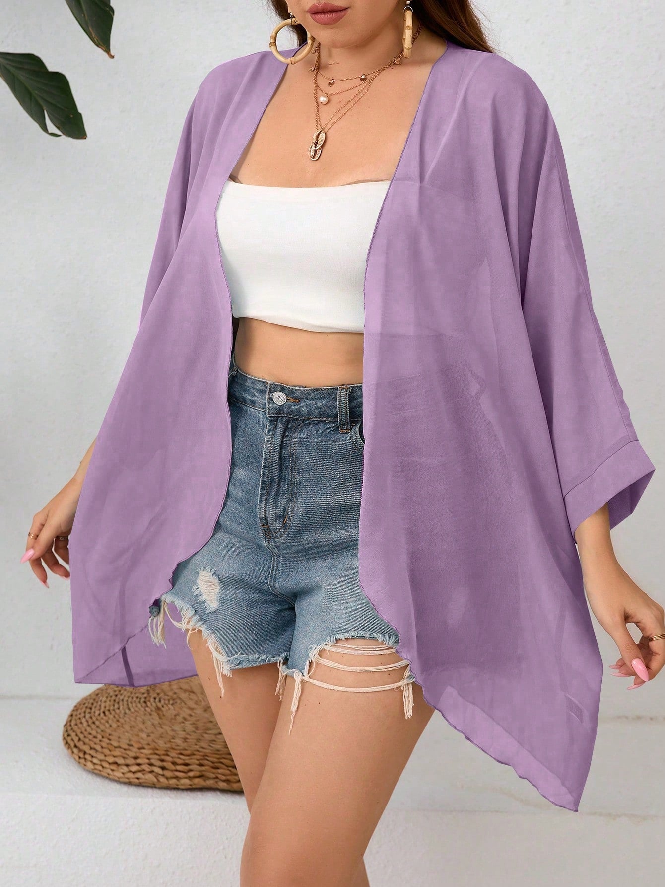 Plus Size Solid Color Loose Fit Casual Jacket