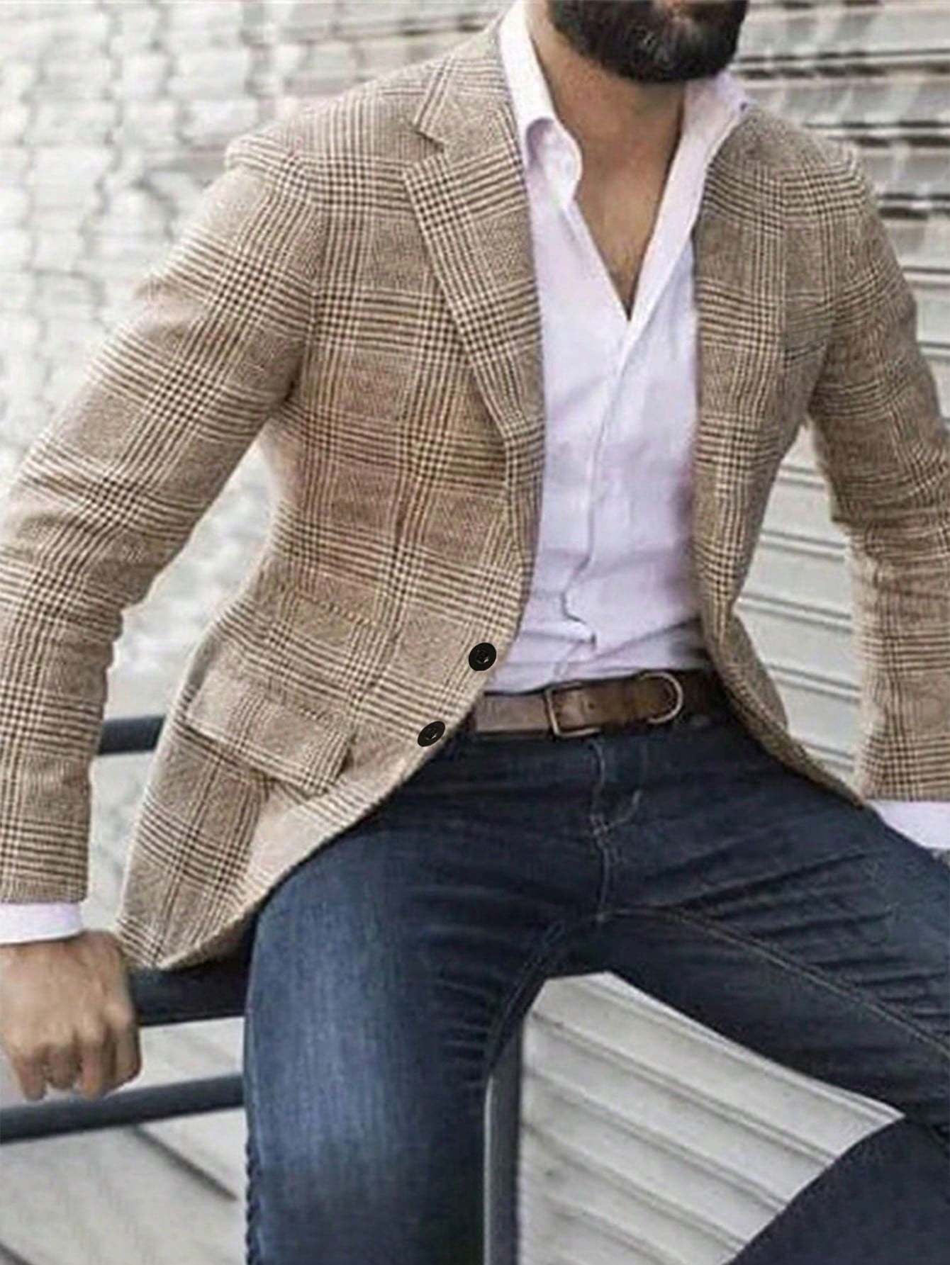 Men's Plaid Notched Lapel Long Sleeve Casual Blazer