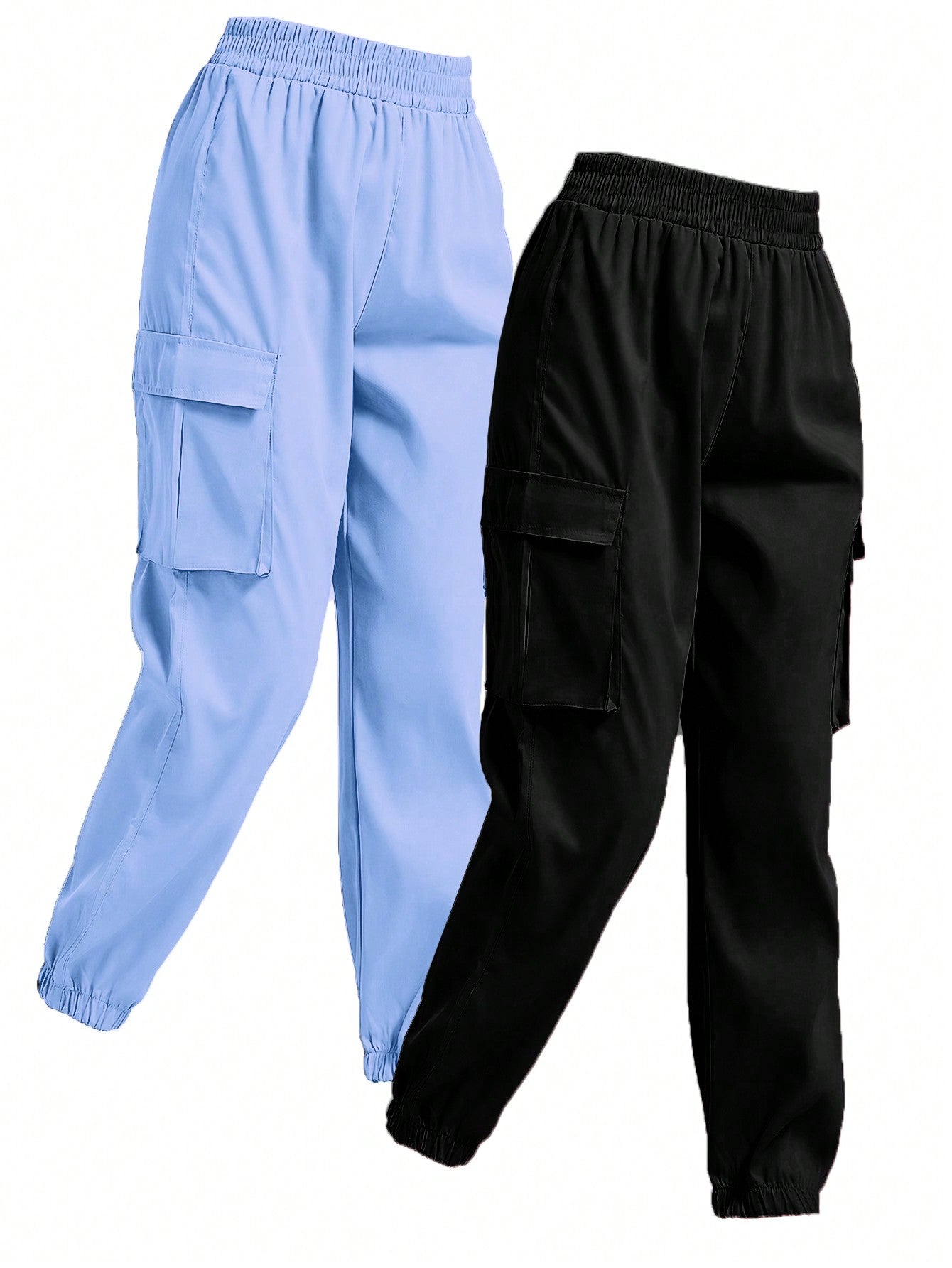 2pcs Elastic Waist Flip Pocket Jogger Cargo Pants