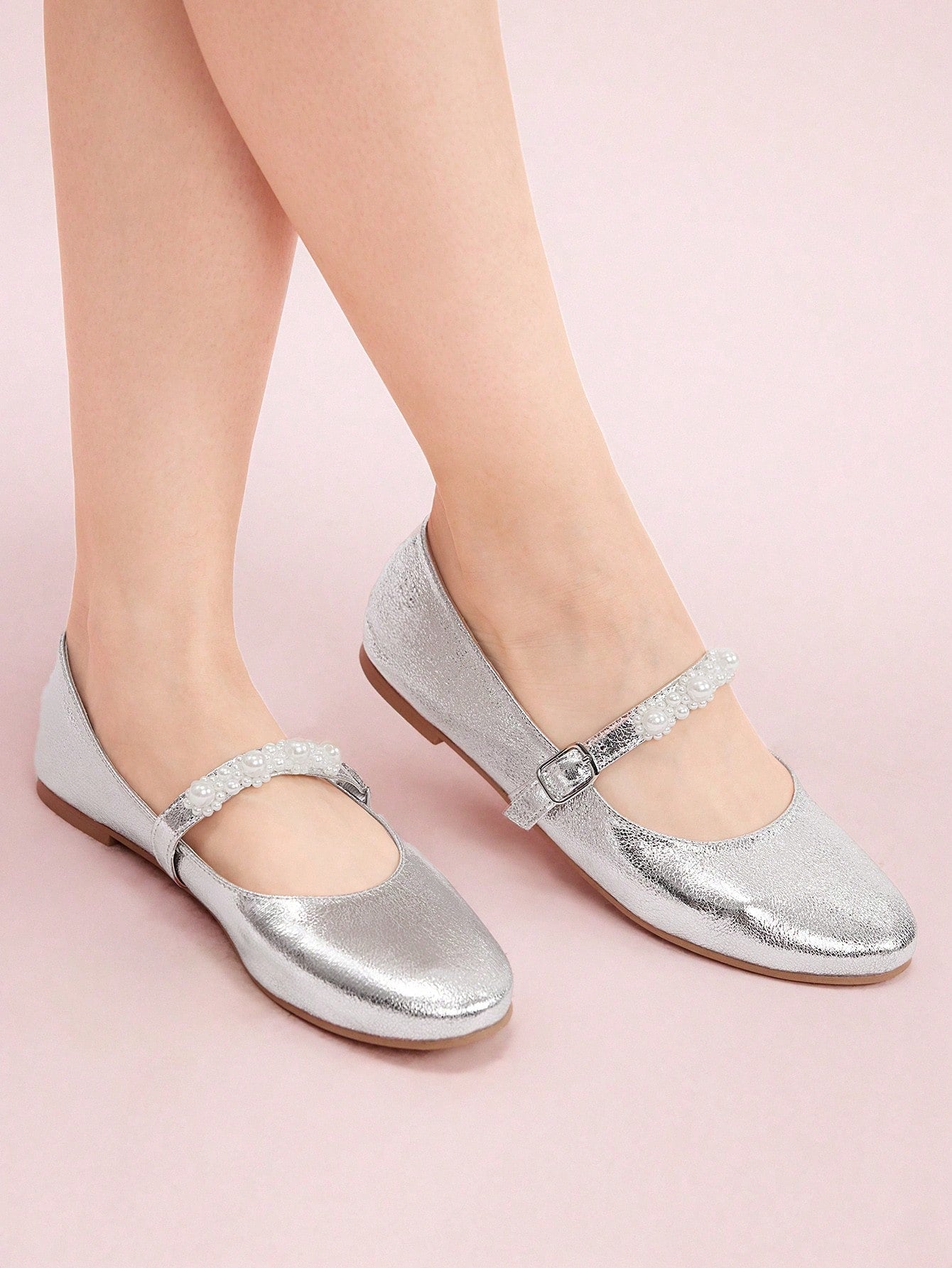 Dola Lovely Women's Fashionable Silver Square Toe Shallow Mouth Mary Jane Shoes With Bowknot, Flat Heel For Summer Vacation Shoes Summer Sale Halloween