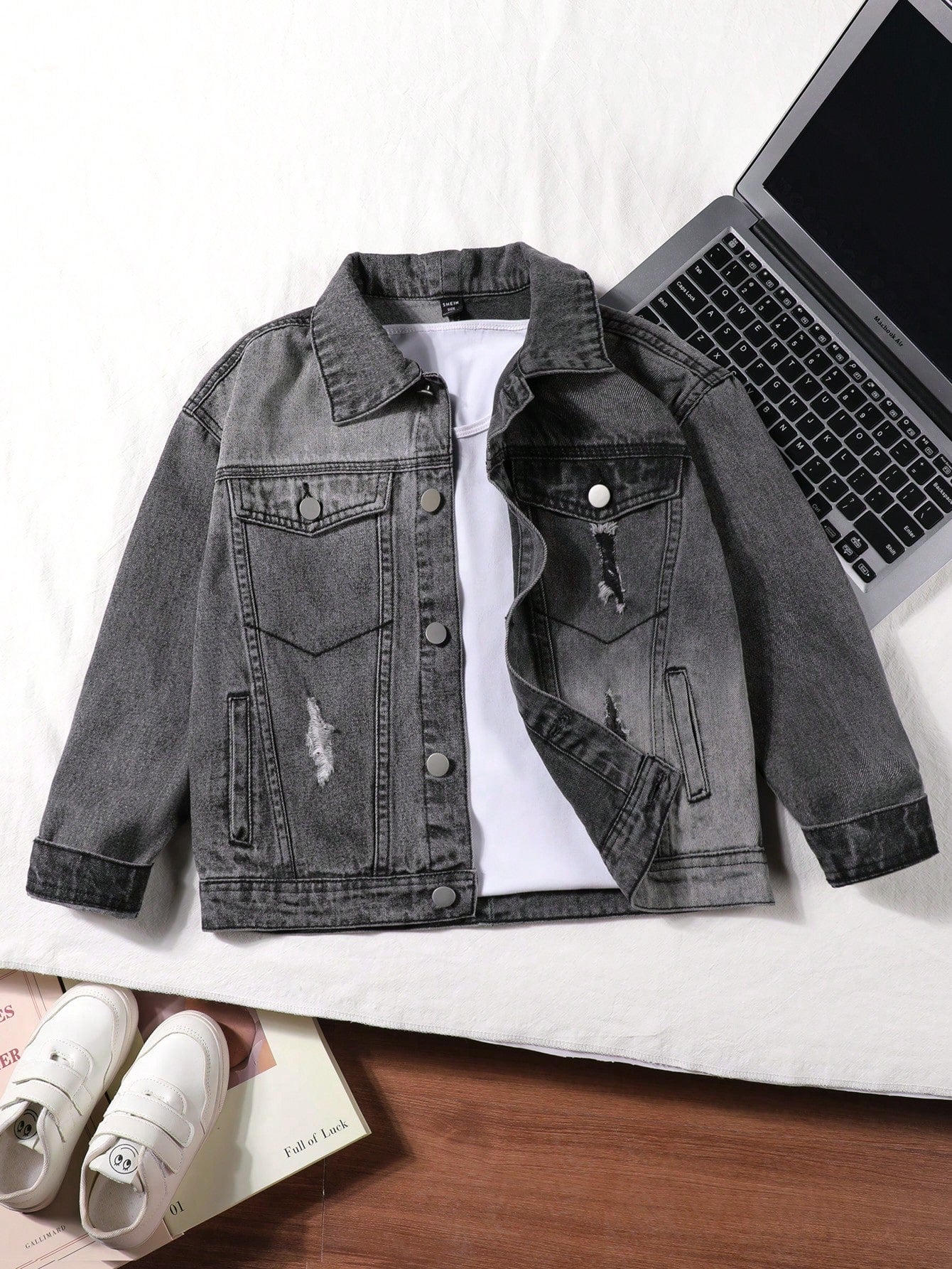 Boys' Casual Streetwear Distressed Denim Jacket, Relaxed Fit With Pockets, Fashion Essential