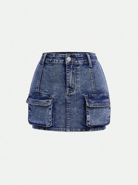 Tween Girls' Utility Pocket Casual Denim Skirt