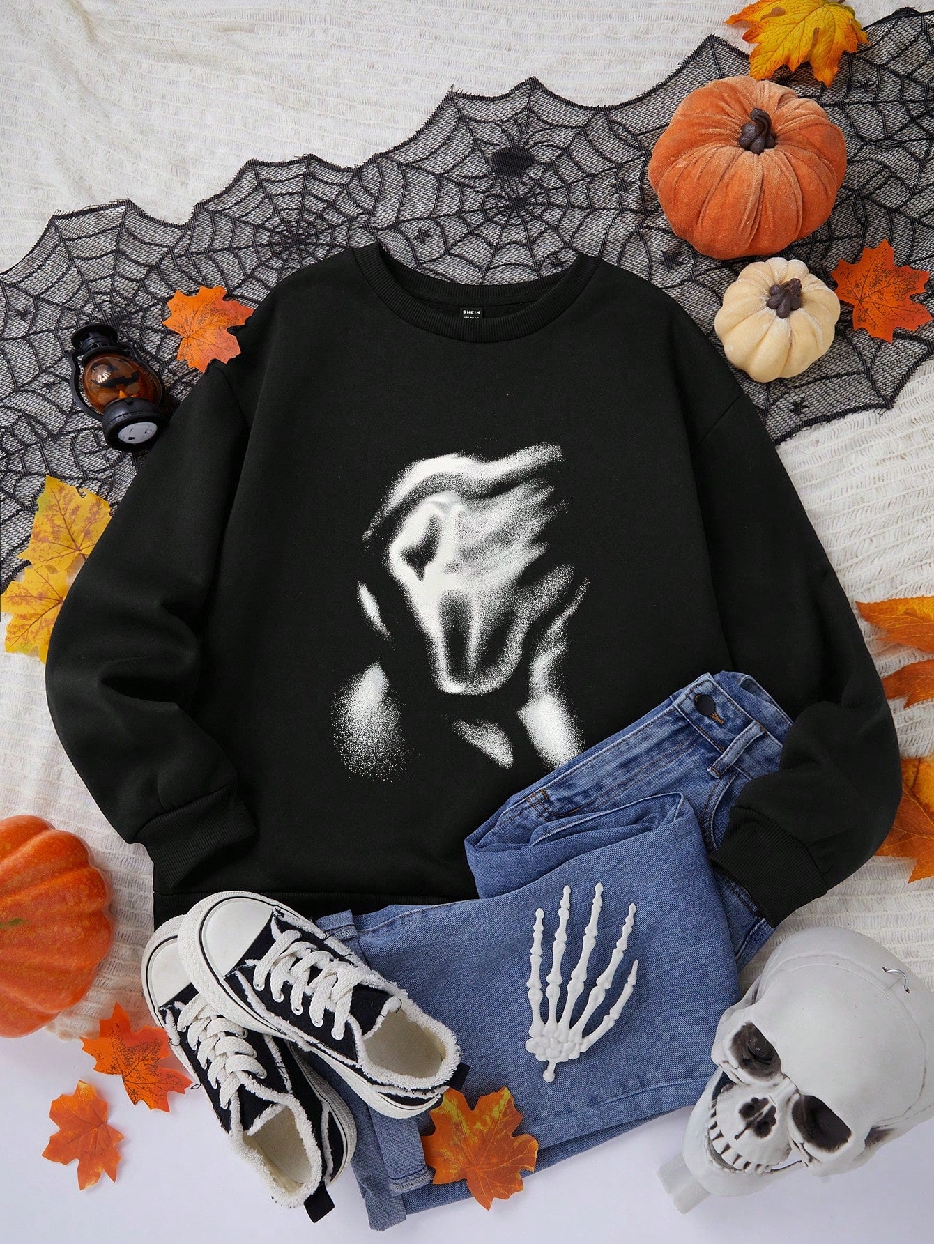 Women's Casual Letter & Character Printed Round Neck Oversized Long Sleeve Sweatshirt Live For Yourself