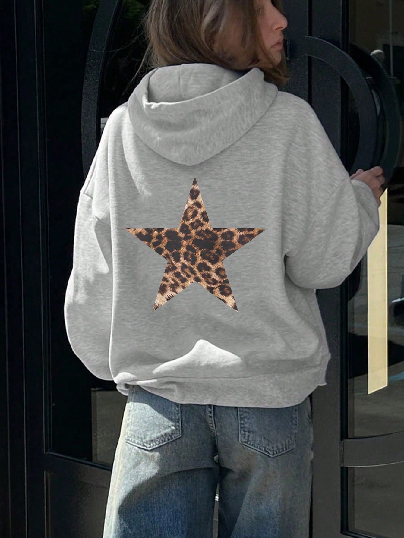 Women's Leopard Print & Star Hooded Sweatshirt