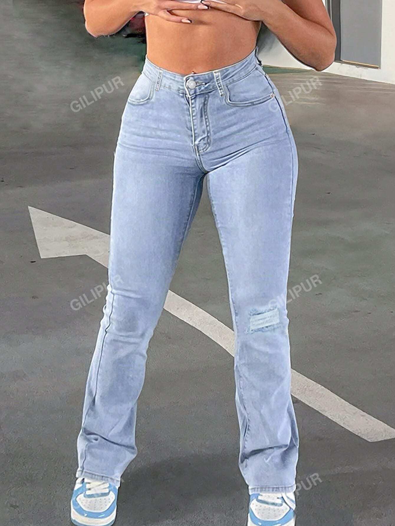 Solid Flare Leg Jeans