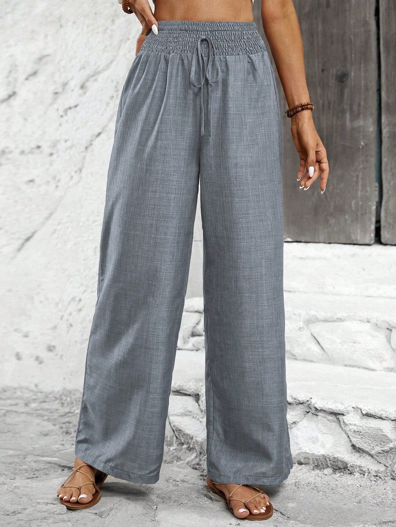 Solid Color Straight Leg High-Waisted Casual Pants Ideal For Vacation And Leisure