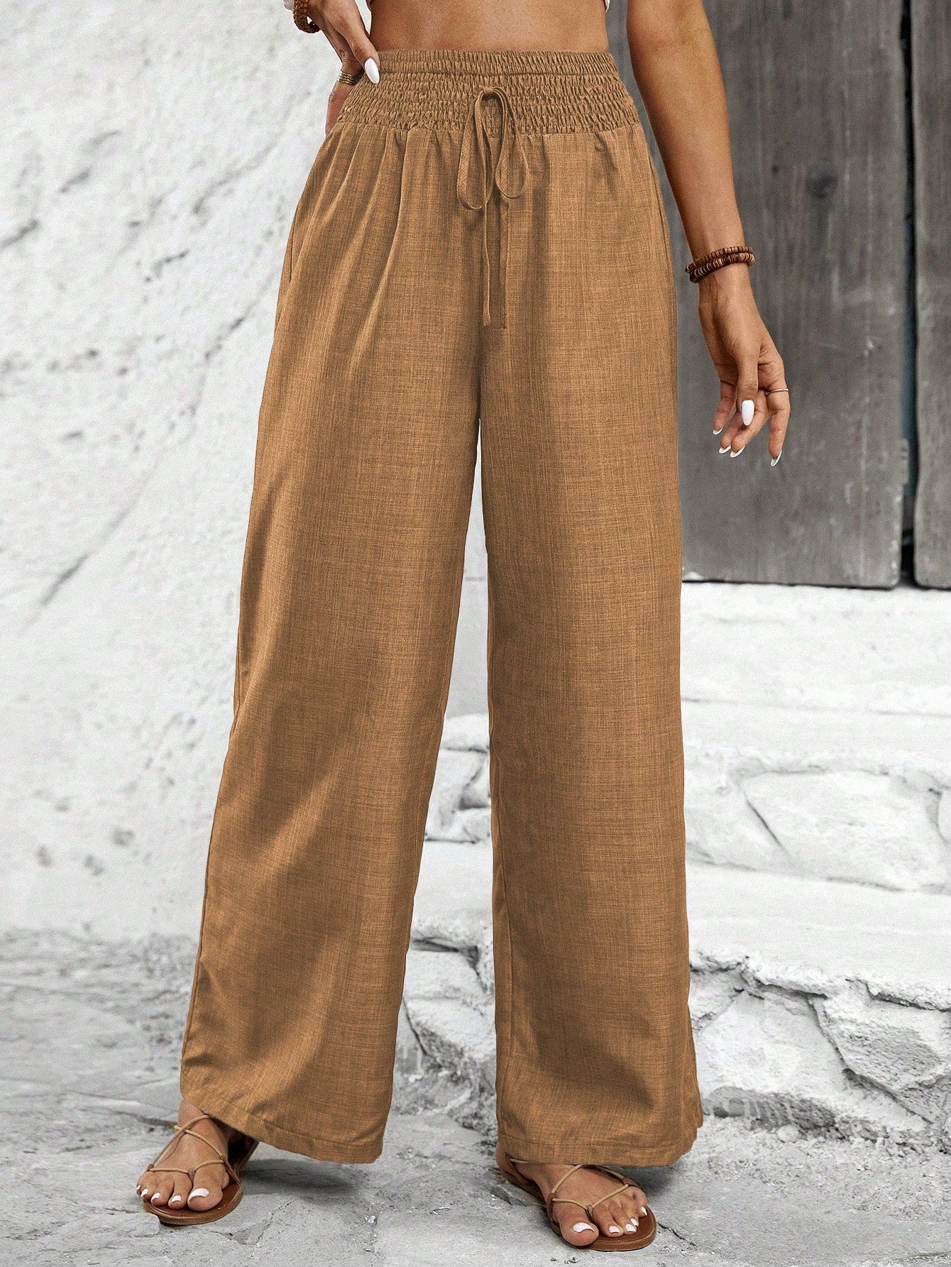 Solid Color Straight Leg High-Waisted Casual Pants Ideal For Vacation And Leisure